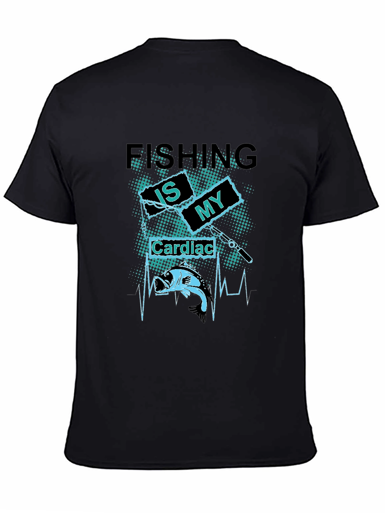 Black Fishing Is My Cardiac T-Shirt - Bass Fisherman Tee view 4