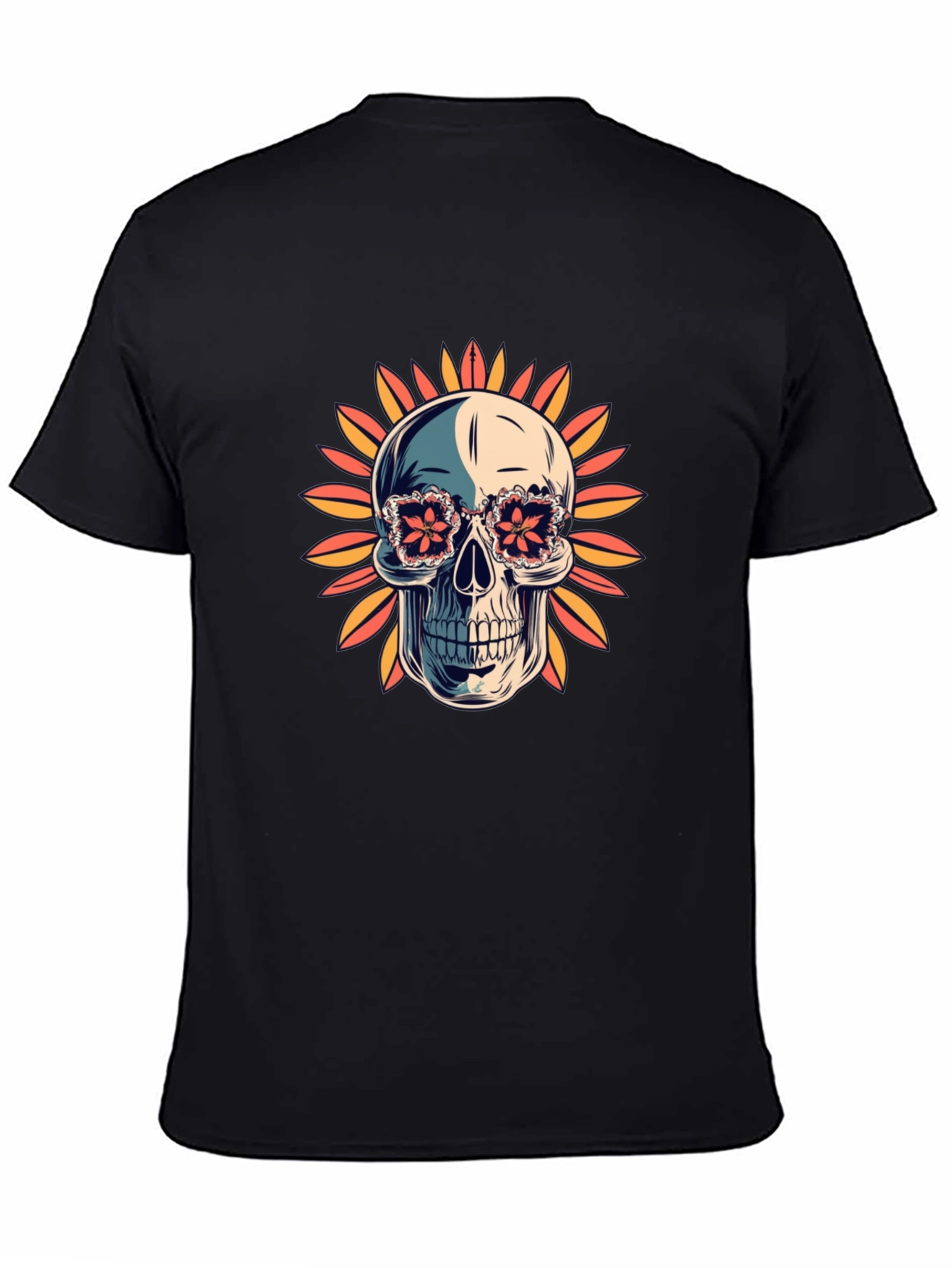 Black Skull in Floral Glasses T-Shirt view 4