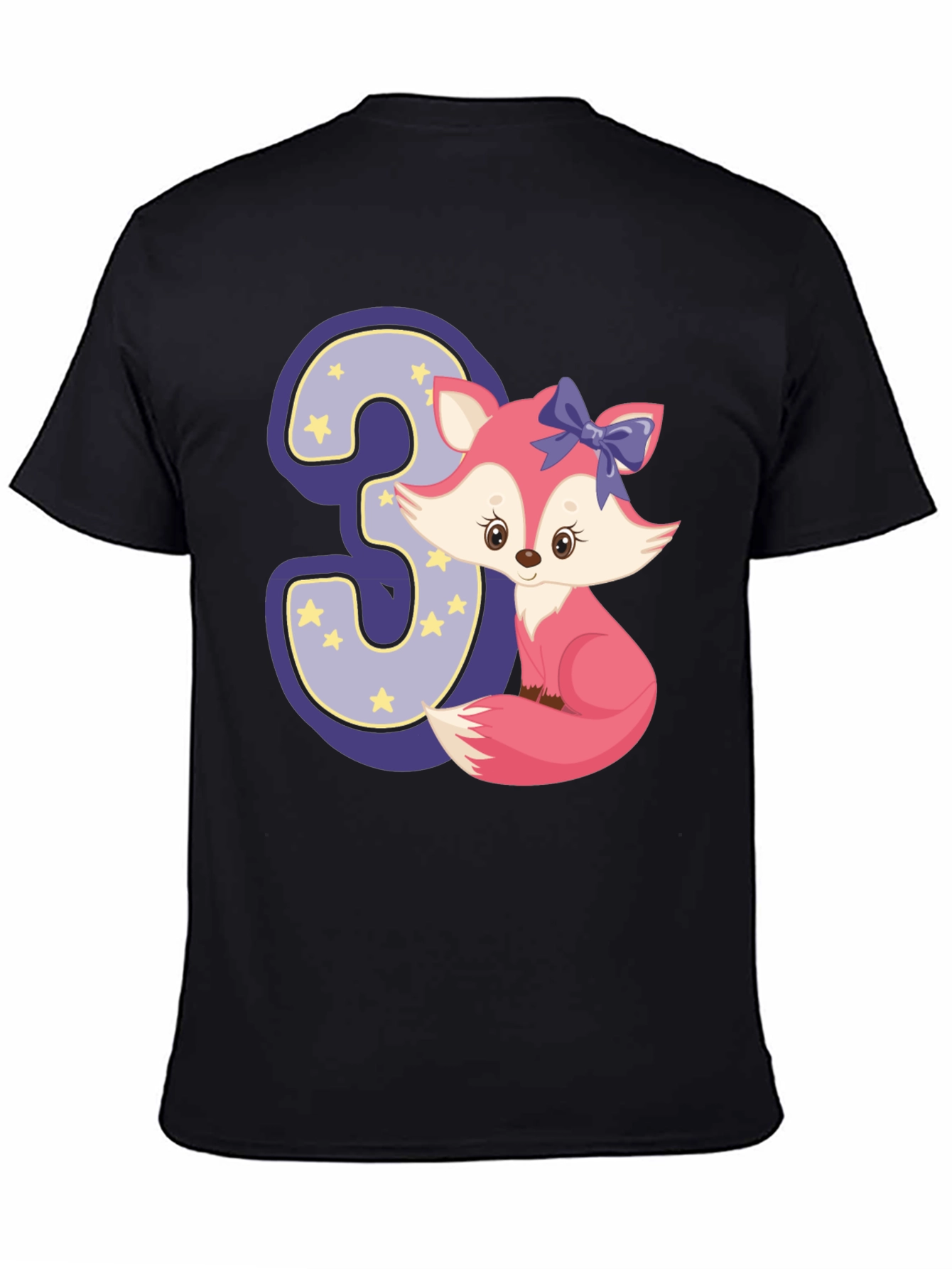 Black Cute Fox 3rd Birthday T-Shirt view 4