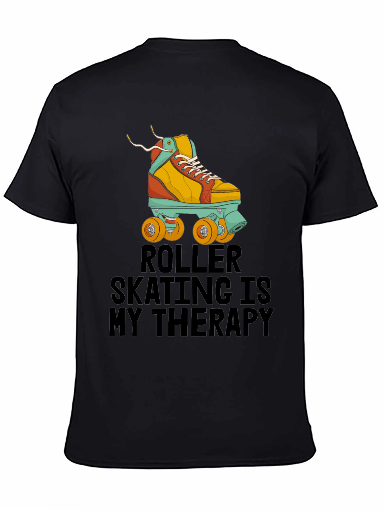 Black Roller Skating Therapy T-Shirt - Cool Retro Design view 4