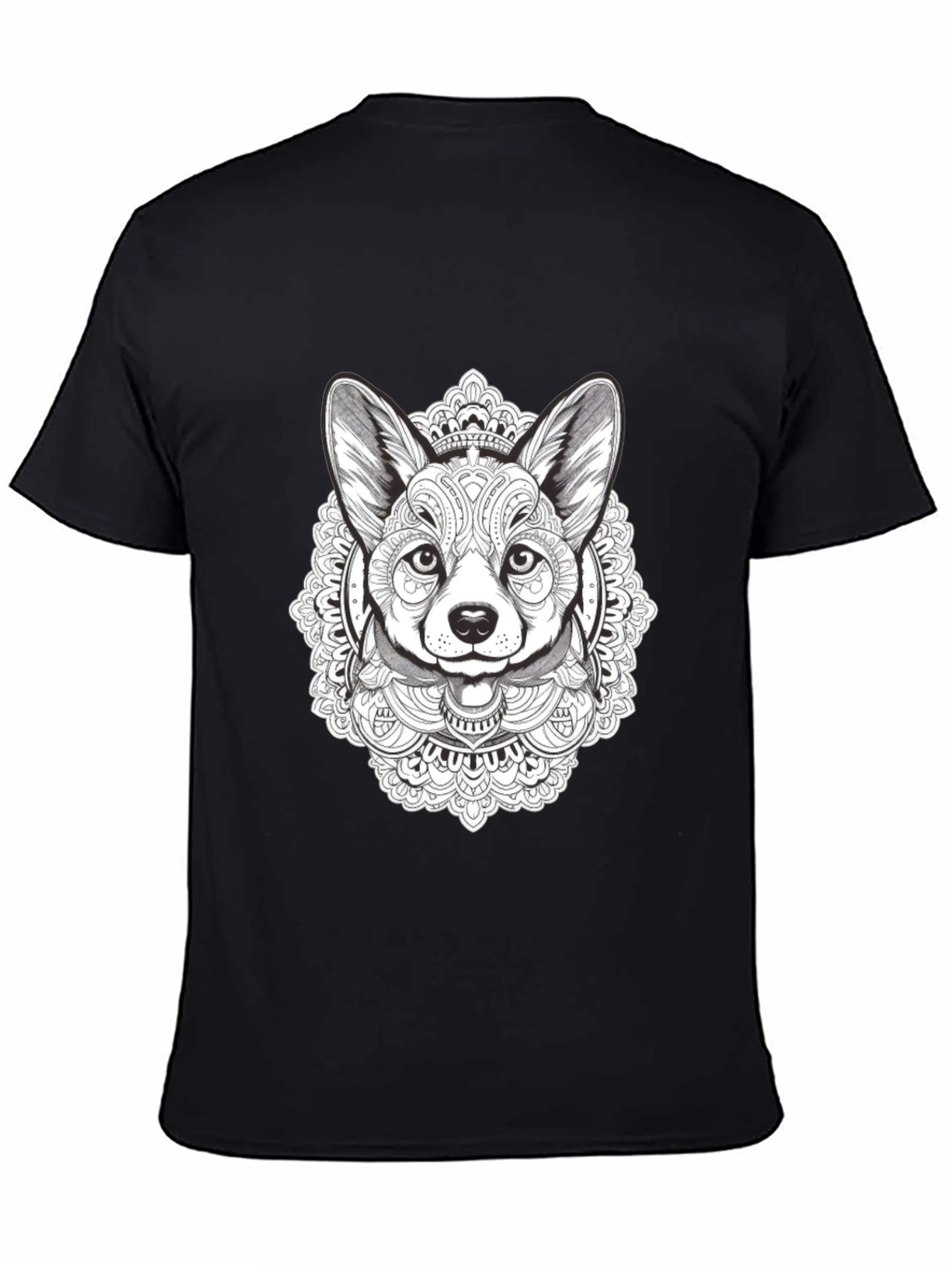 Black Corgi Mandala T-Shirt - Black Graphic Tee view 4