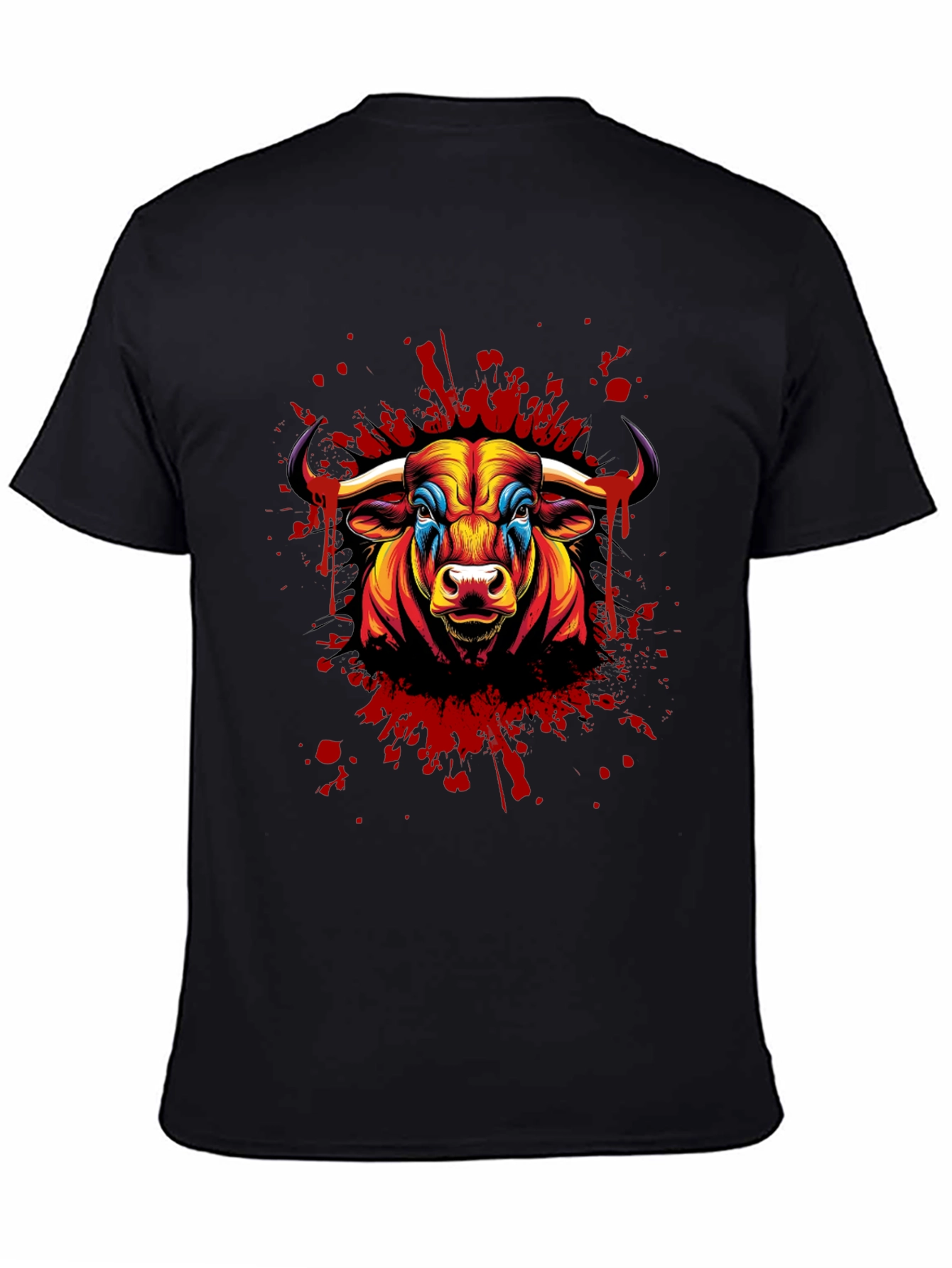 Black Vivid Bull Graphic Print Black T-Shirt view 4