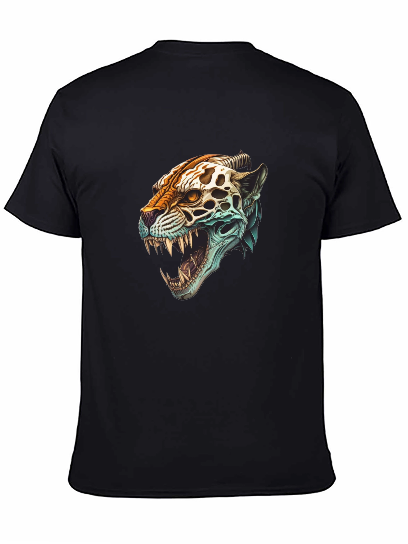 Black Jaguar Skull Graphic Print T-Shirt view 4