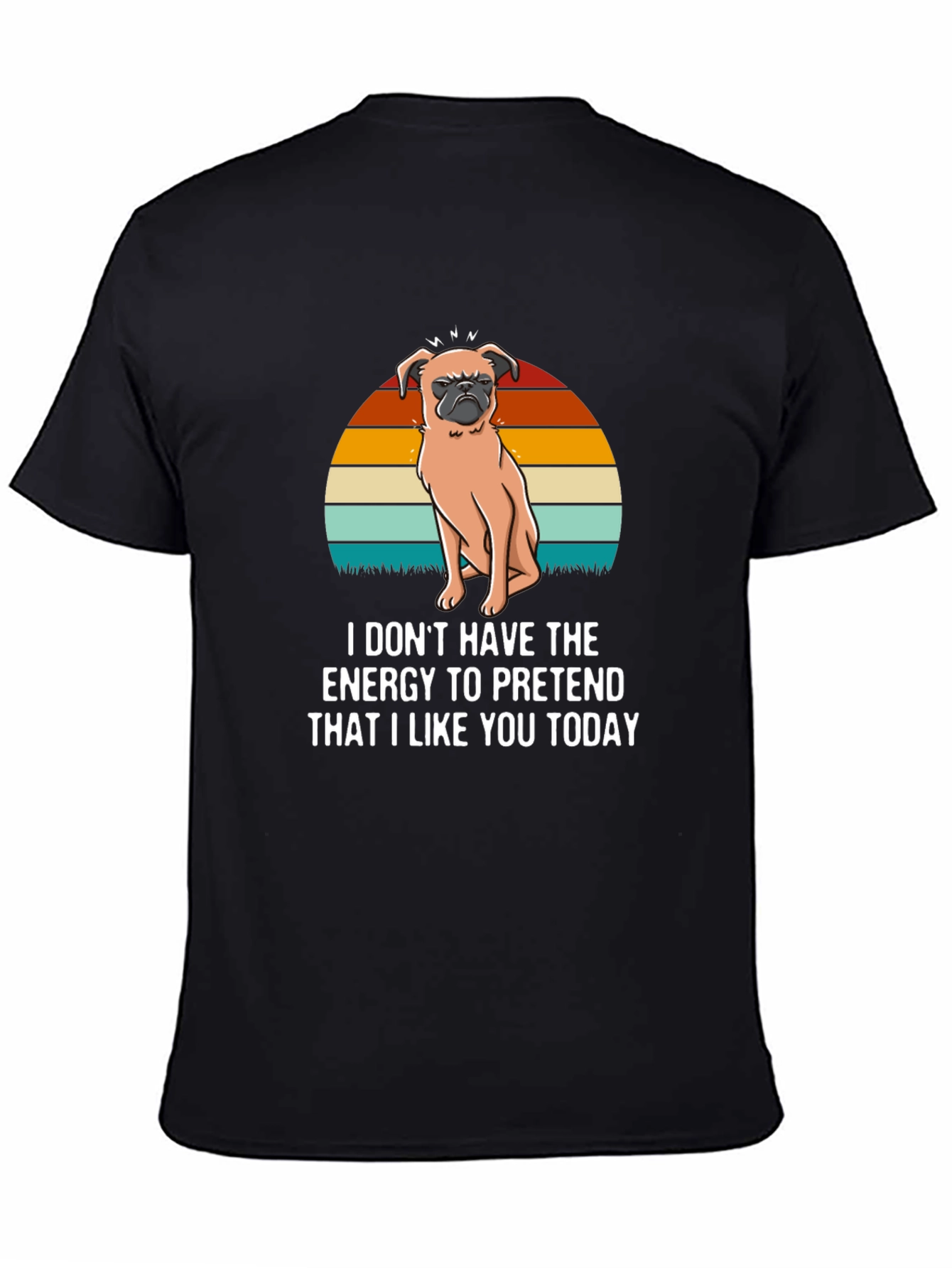 Black Funny Pug T-Shirt - "I Don't Have The Energy" view 4