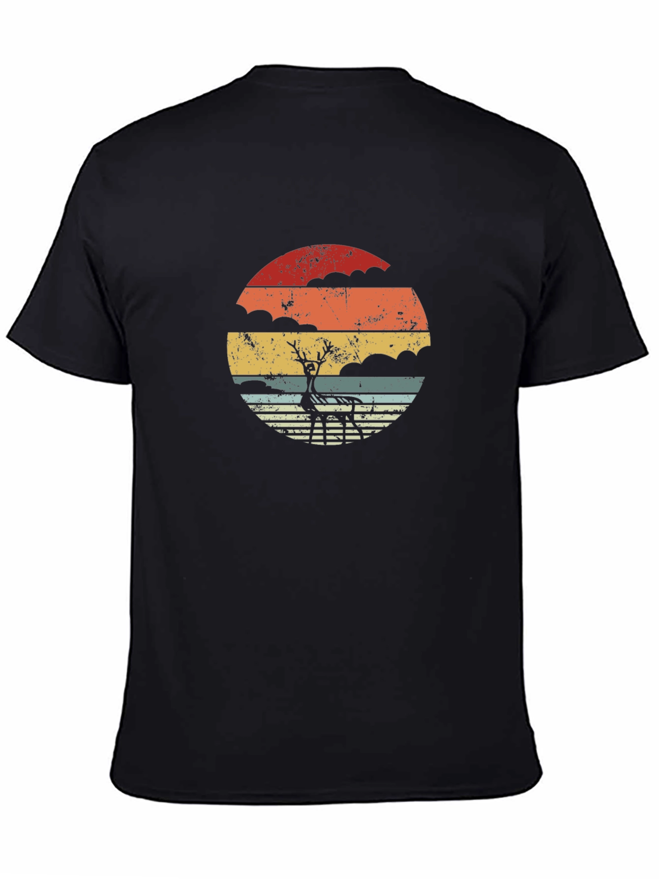 Black Retro Deer Sunset Graphic T-Shirt - Cool Vintage Style view 4