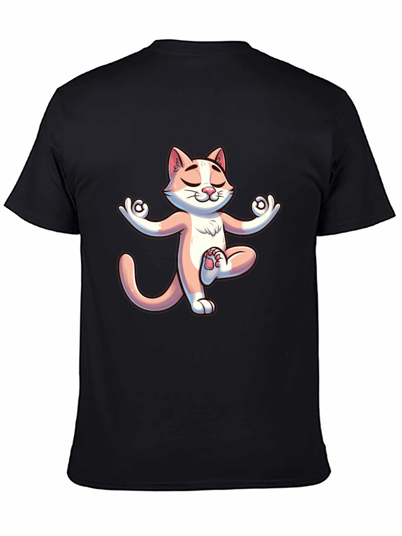 Black Zen Cat T-Shirt - Meditating Feline Design view 4