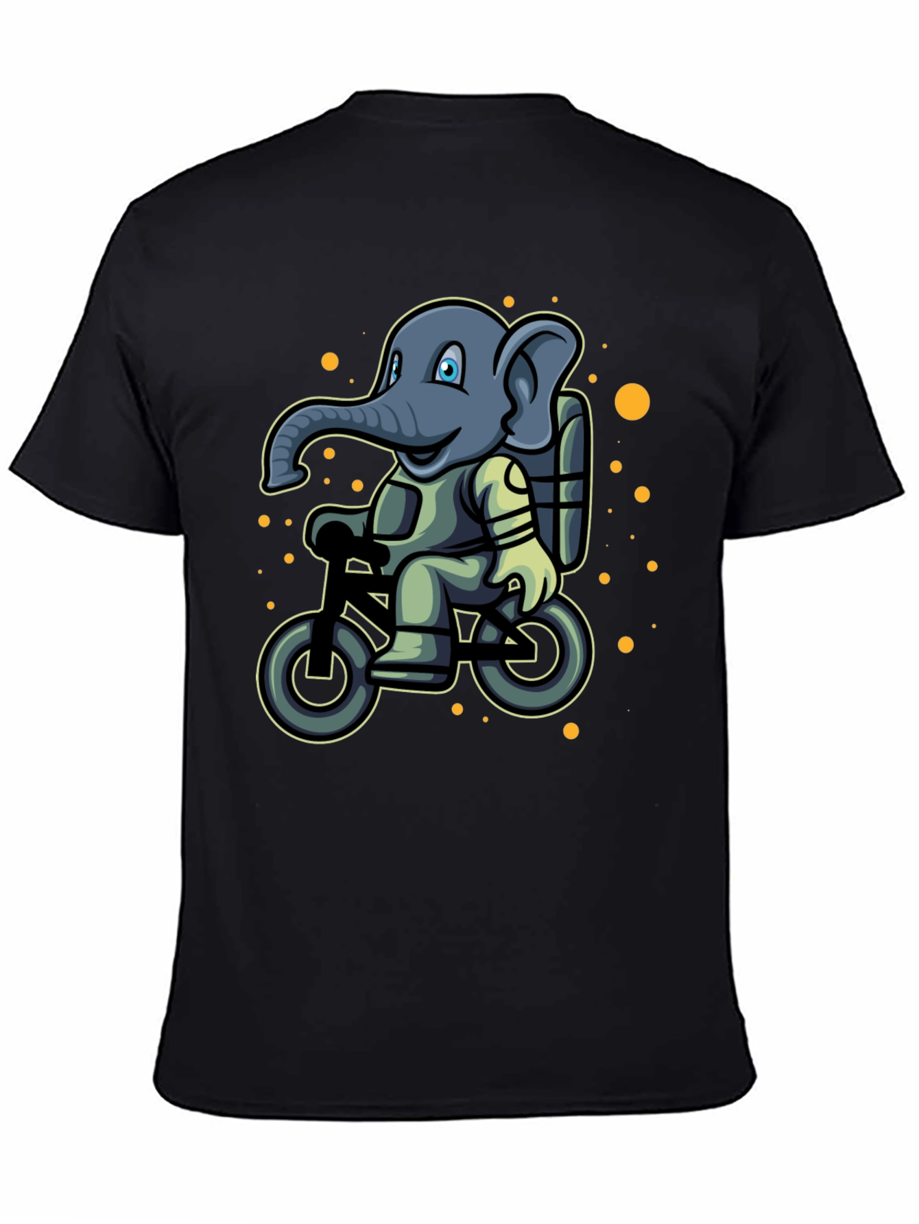 Black Elephant on Bike T-Shirt - Cartoon Style view 4