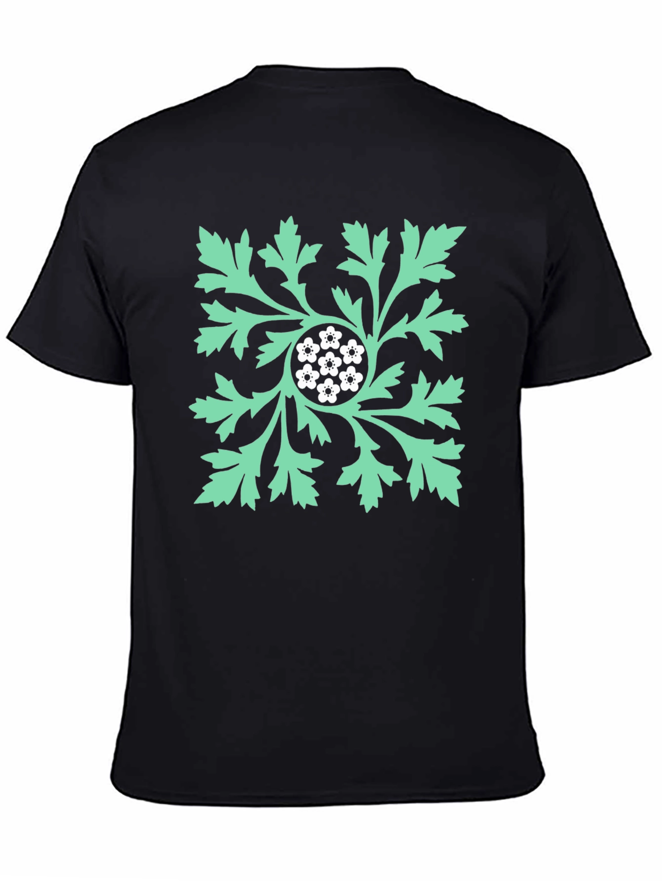 Black Floral Leaf Graphic Print Black T-Shirt view 4