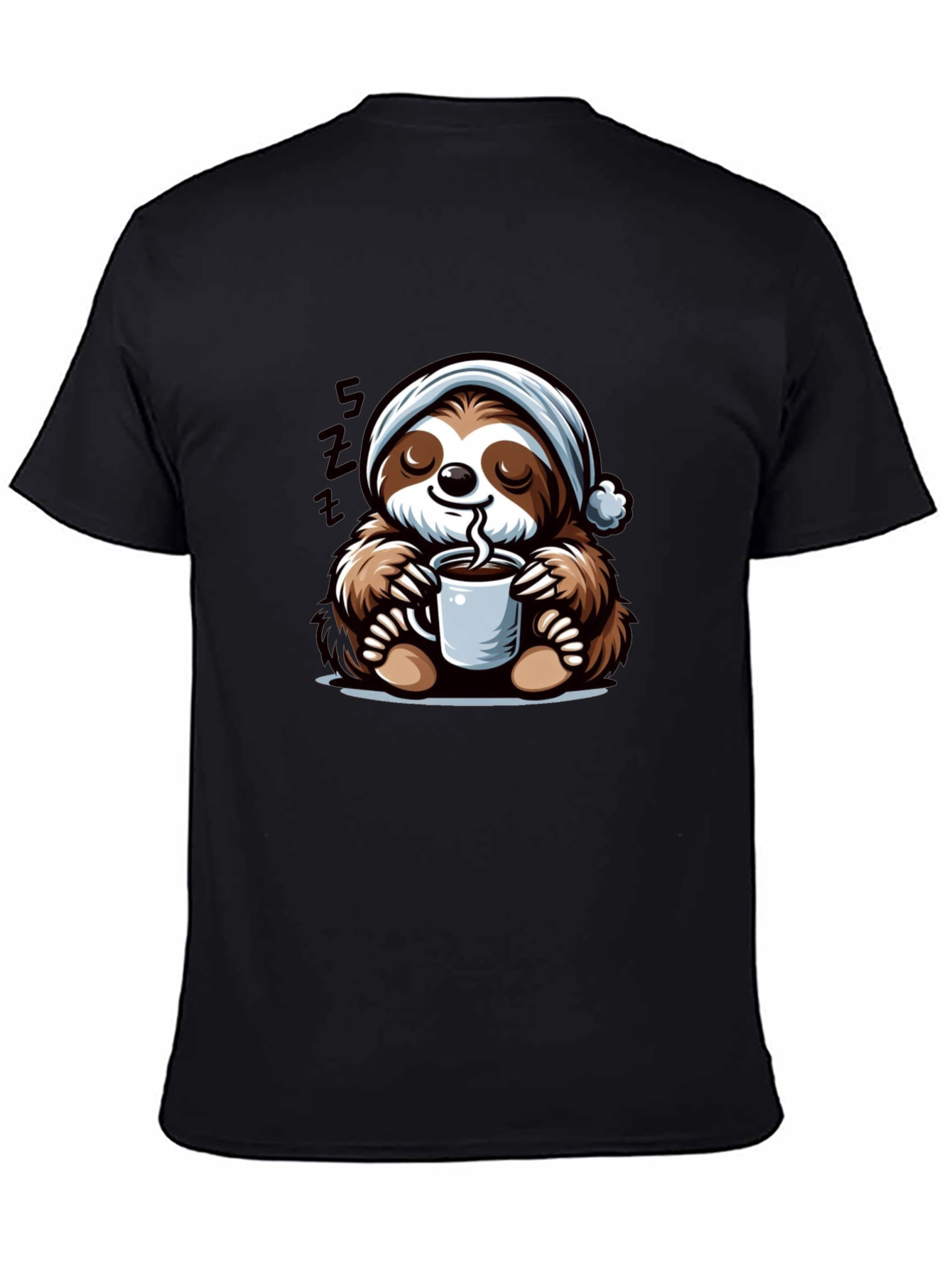 Black Cute Sloth Coffee T-Shirt view 4