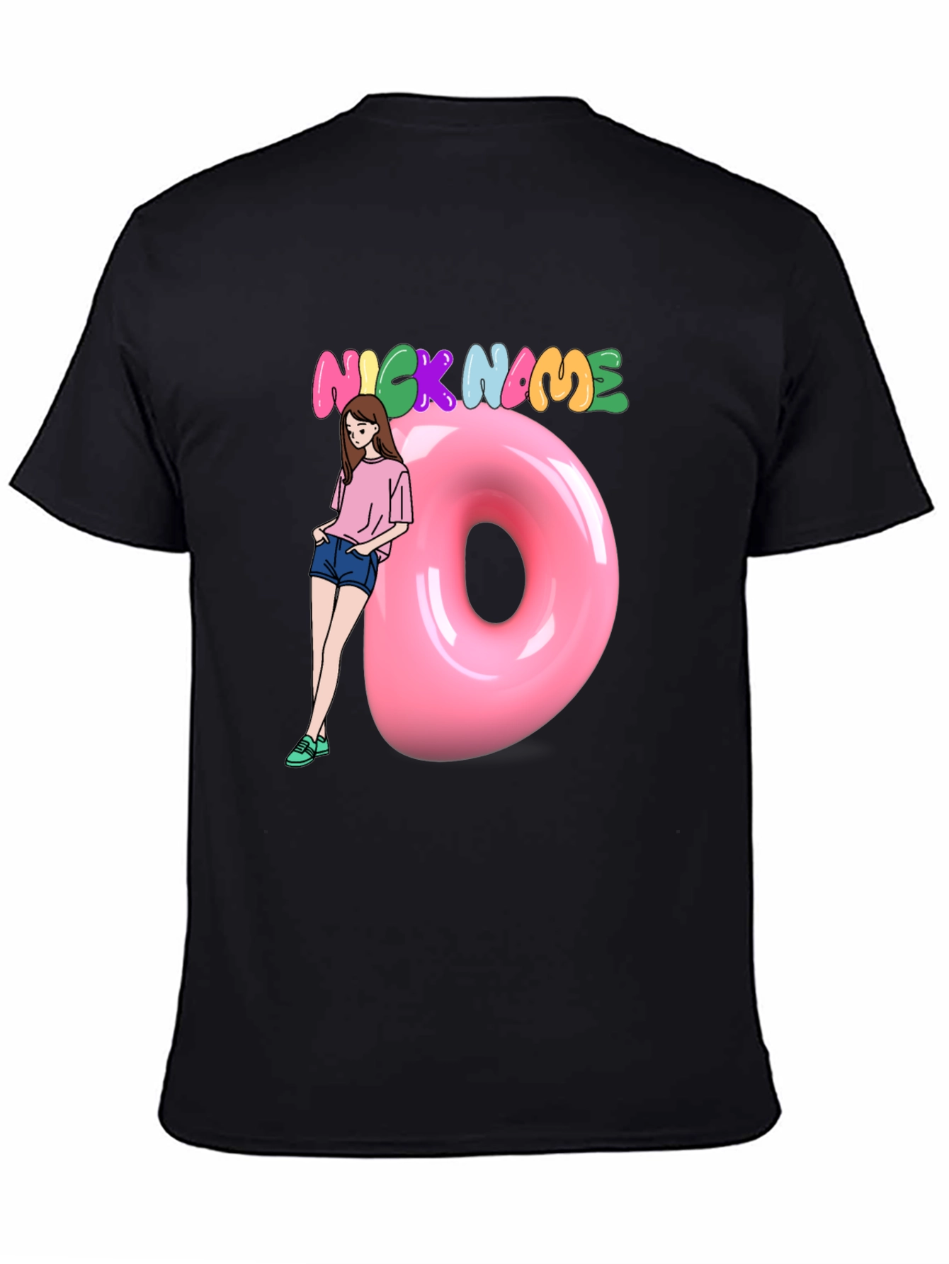 Black Nickname Donut Graphic T-Shirt view 4