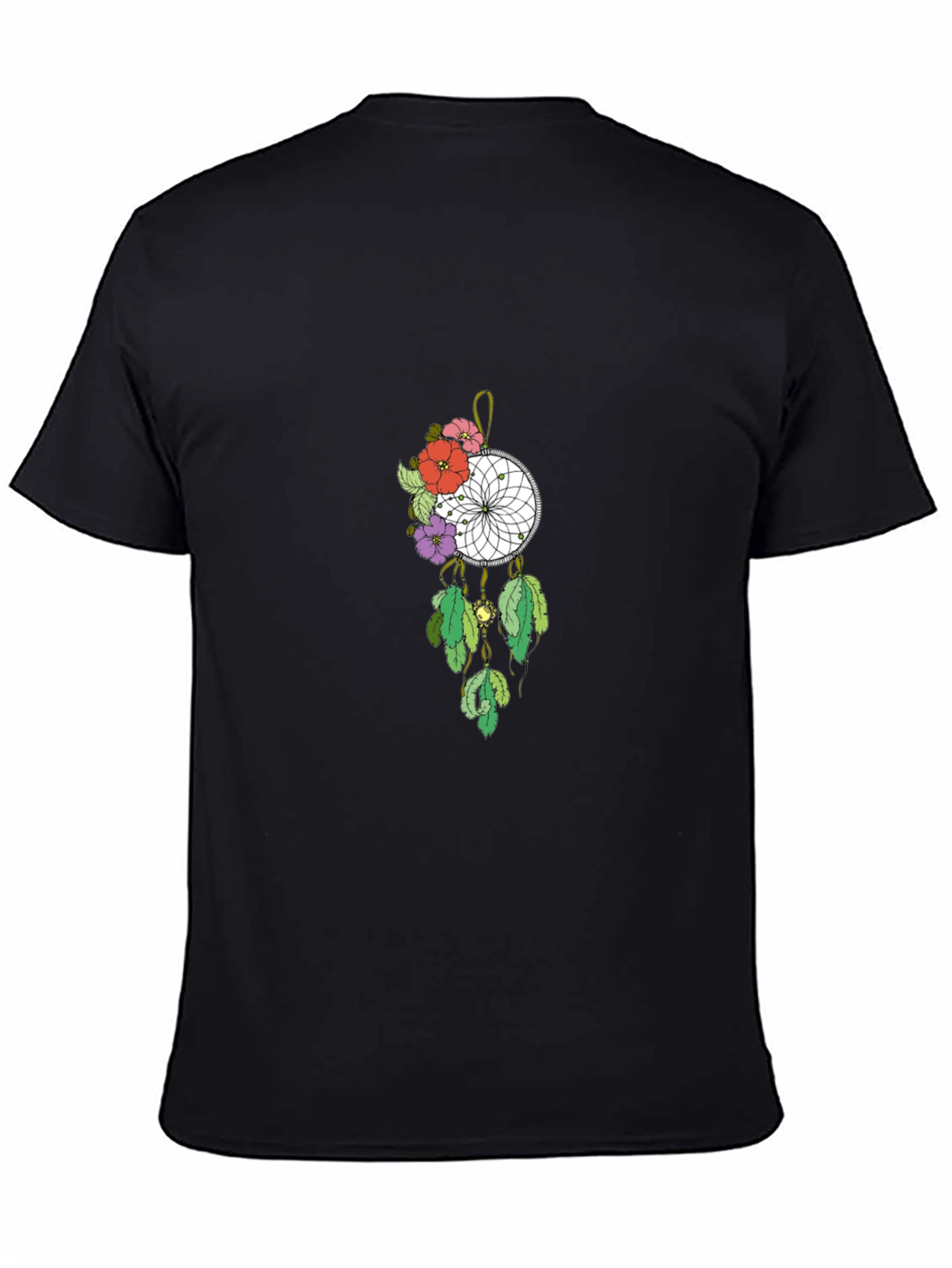 Black Dreamcatcher Floral T-Shirt - Black Cotton Tee view 4