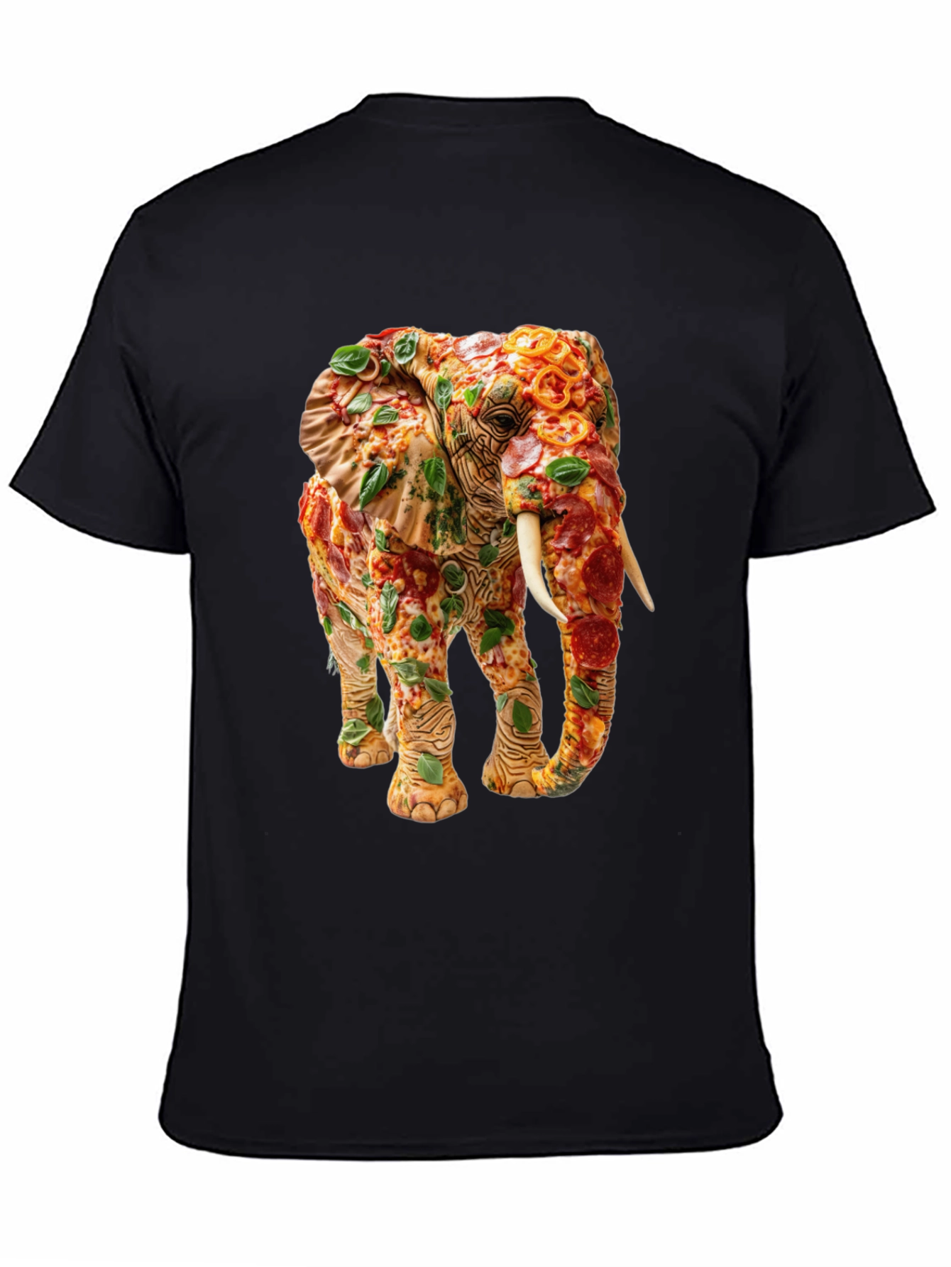 Black Pizza Elephant Graphic Tee - Unique Food Art Shirt view 4