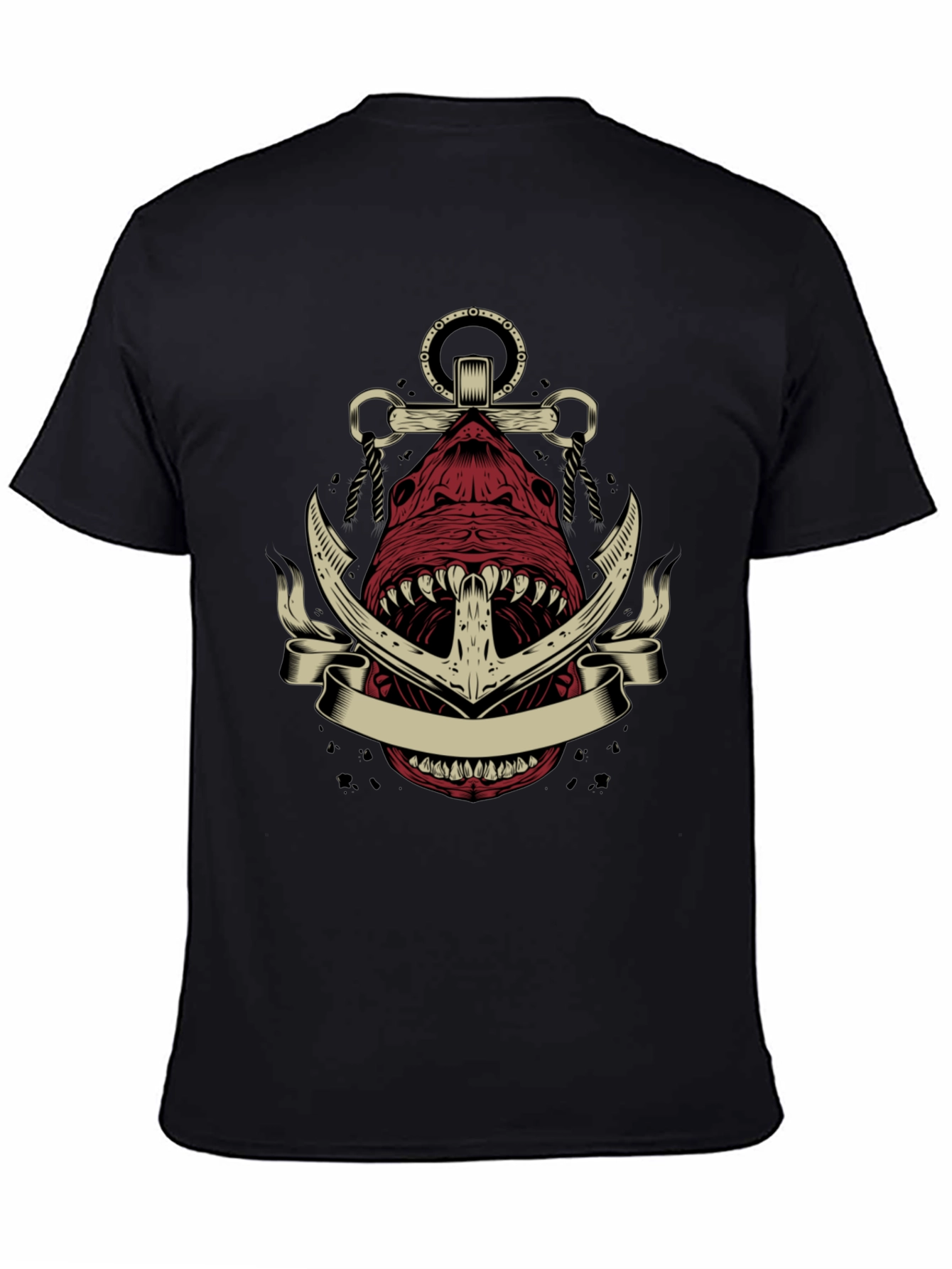 Black Anchor Shark Graphic Tee - Nautical Style view 4