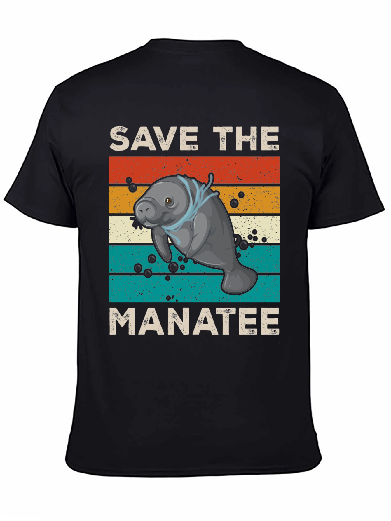 Black Save the Manatee Graphic T-Shirt - Eco-Friendly Sea Life Tee view 4