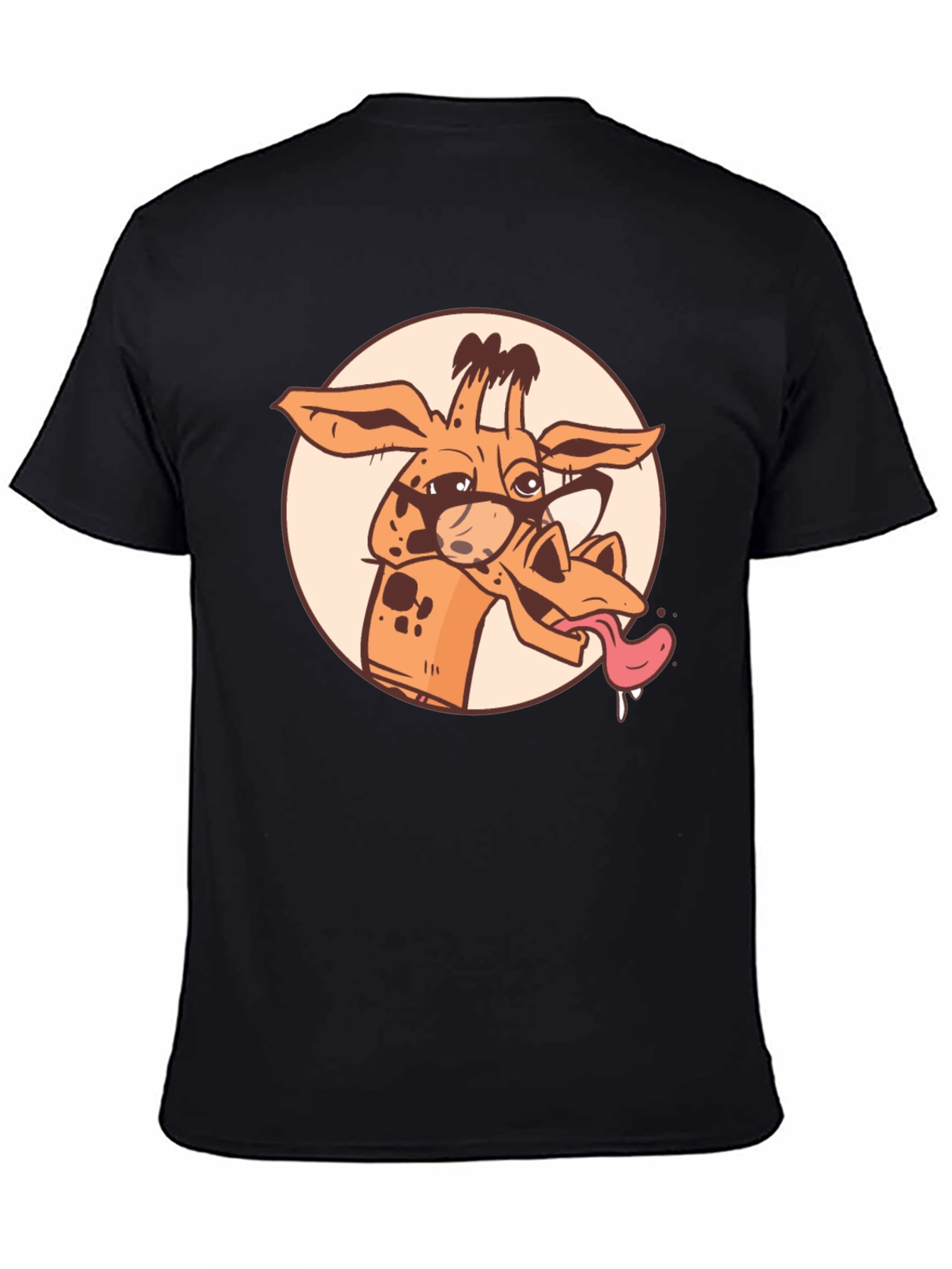 Black Giraffe Cartoon Graphic Tee - Black Cotton T-Shirt view 4