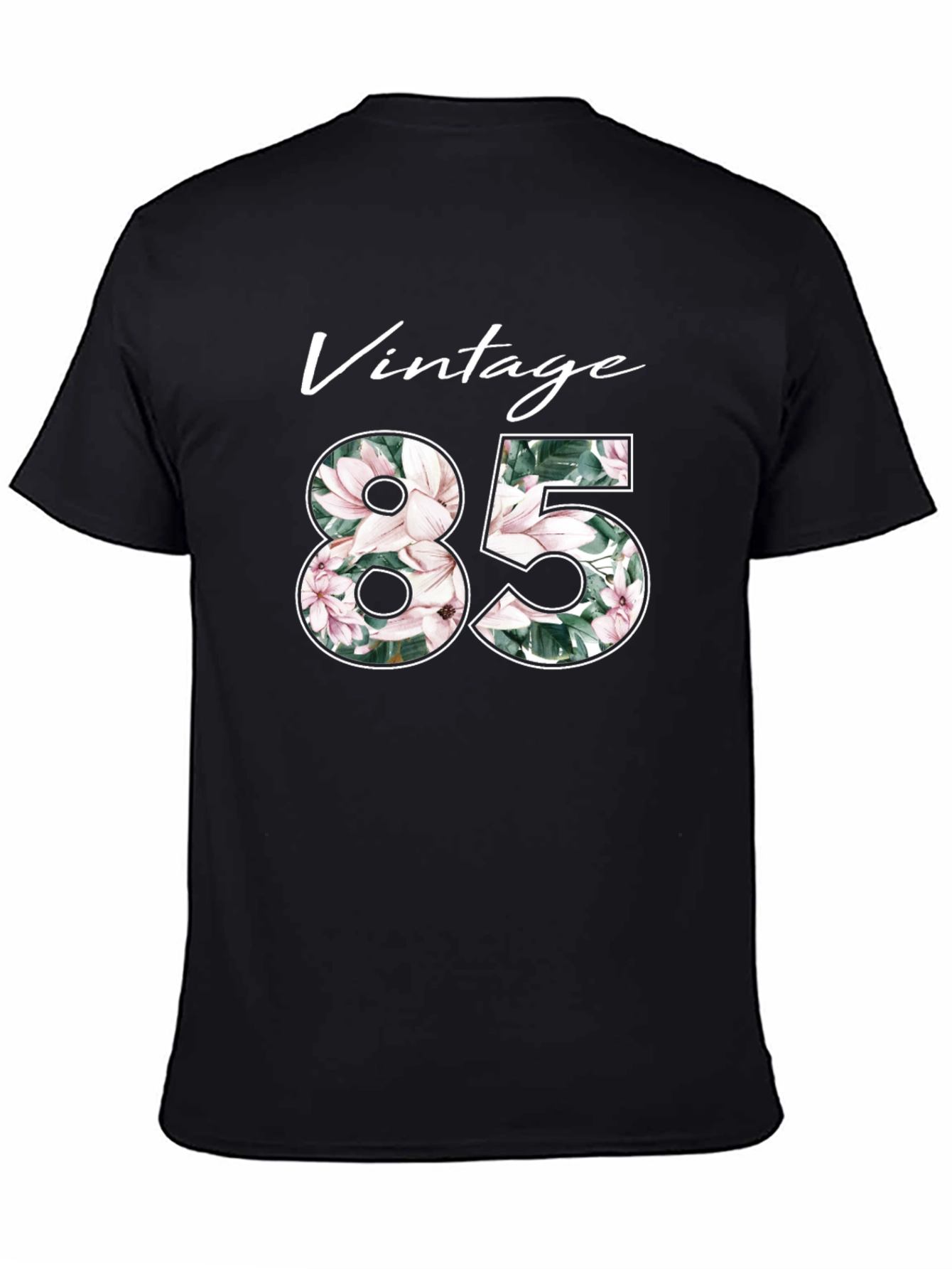 Black Vintage 85 Floral Design T-Shirt view 4