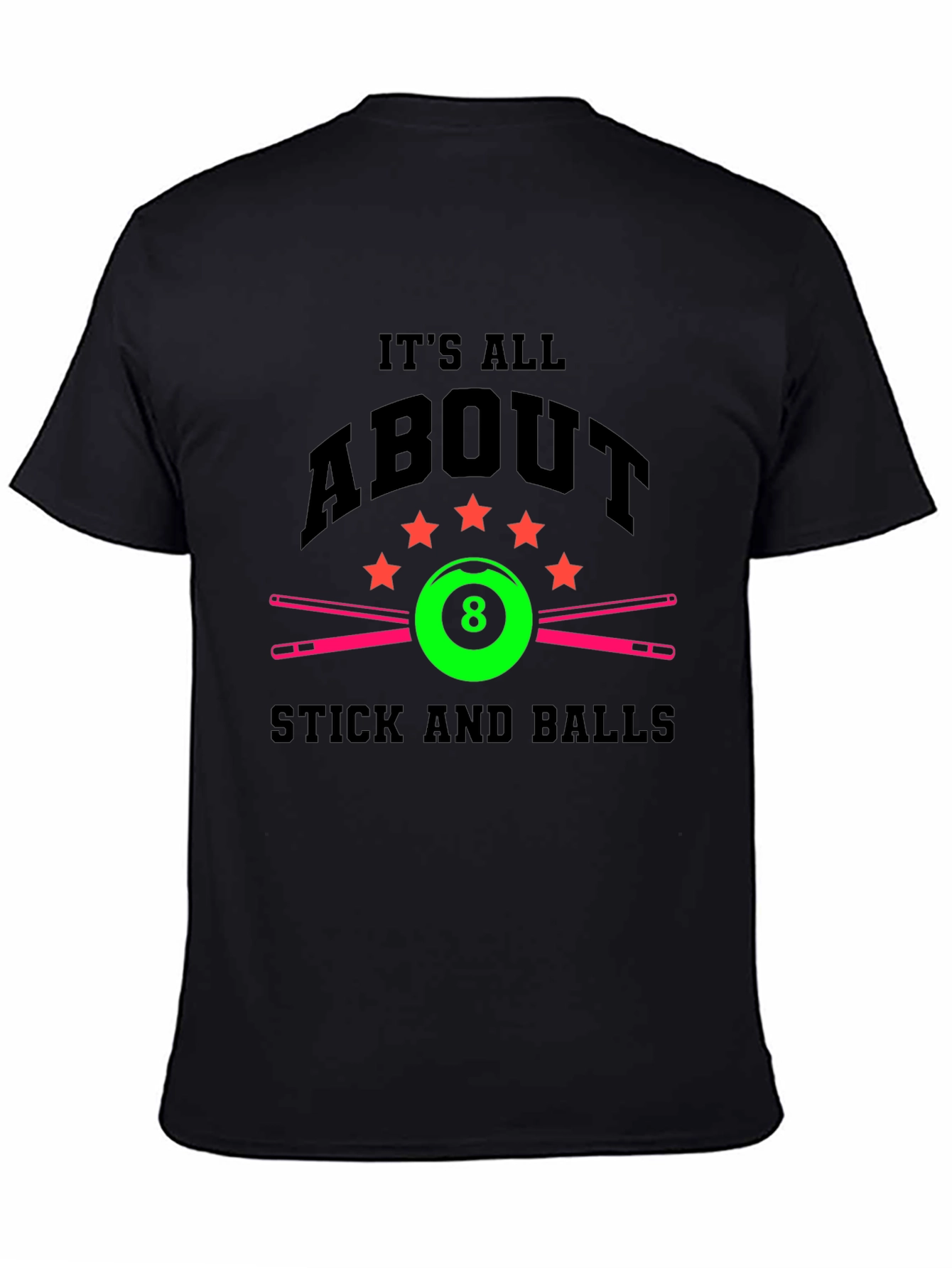 Black Pool 8 Ball T-Shirt - Stick and Balls view 4