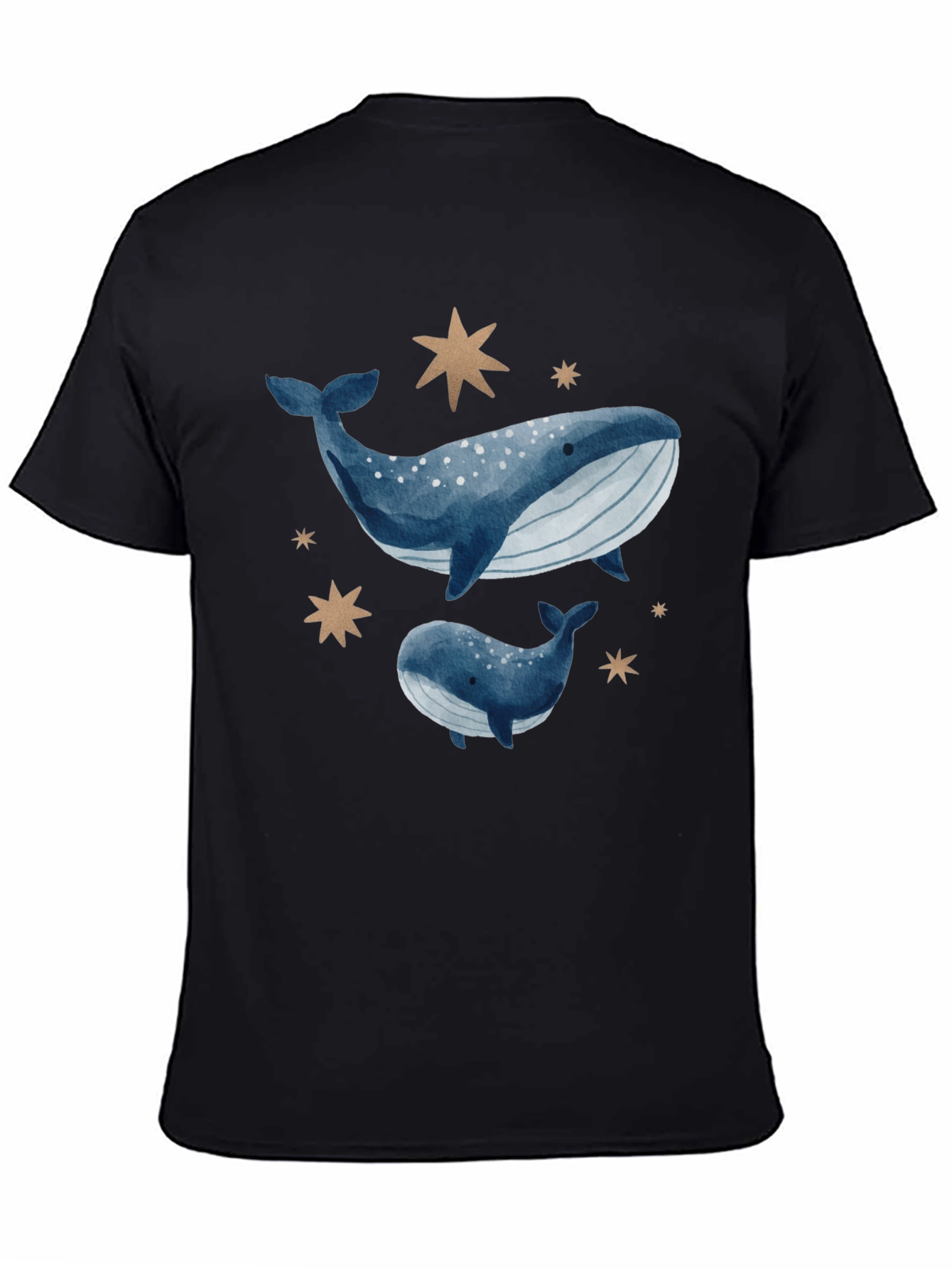 Black Whale & Star Graphic Tee - Black Cotton Comfort view 4
