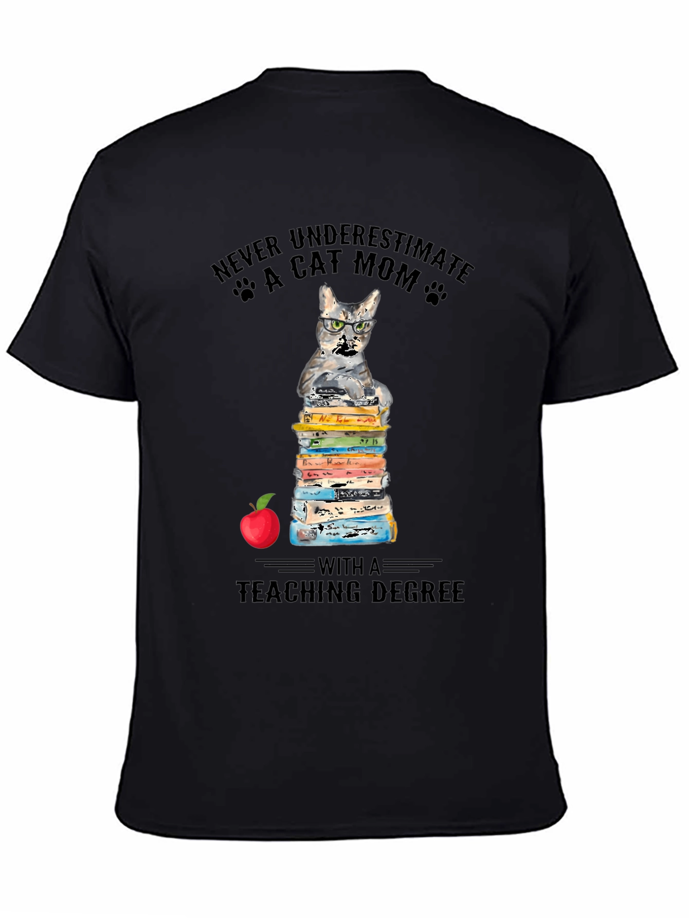 Black Cat Mom Teaching Degree T-Shirt - Teacher Gift view 4