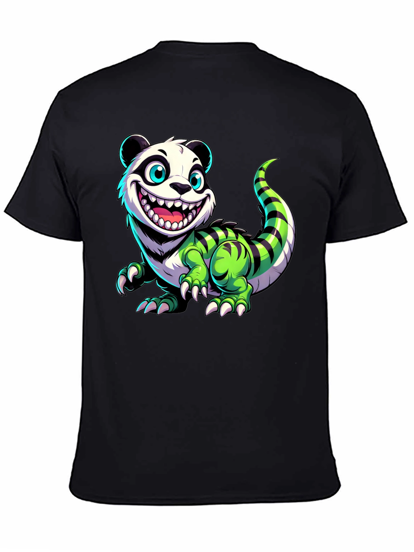 Black Cartoon Panda Lizard Graphic Tee - Unique & Fun Design! view 4