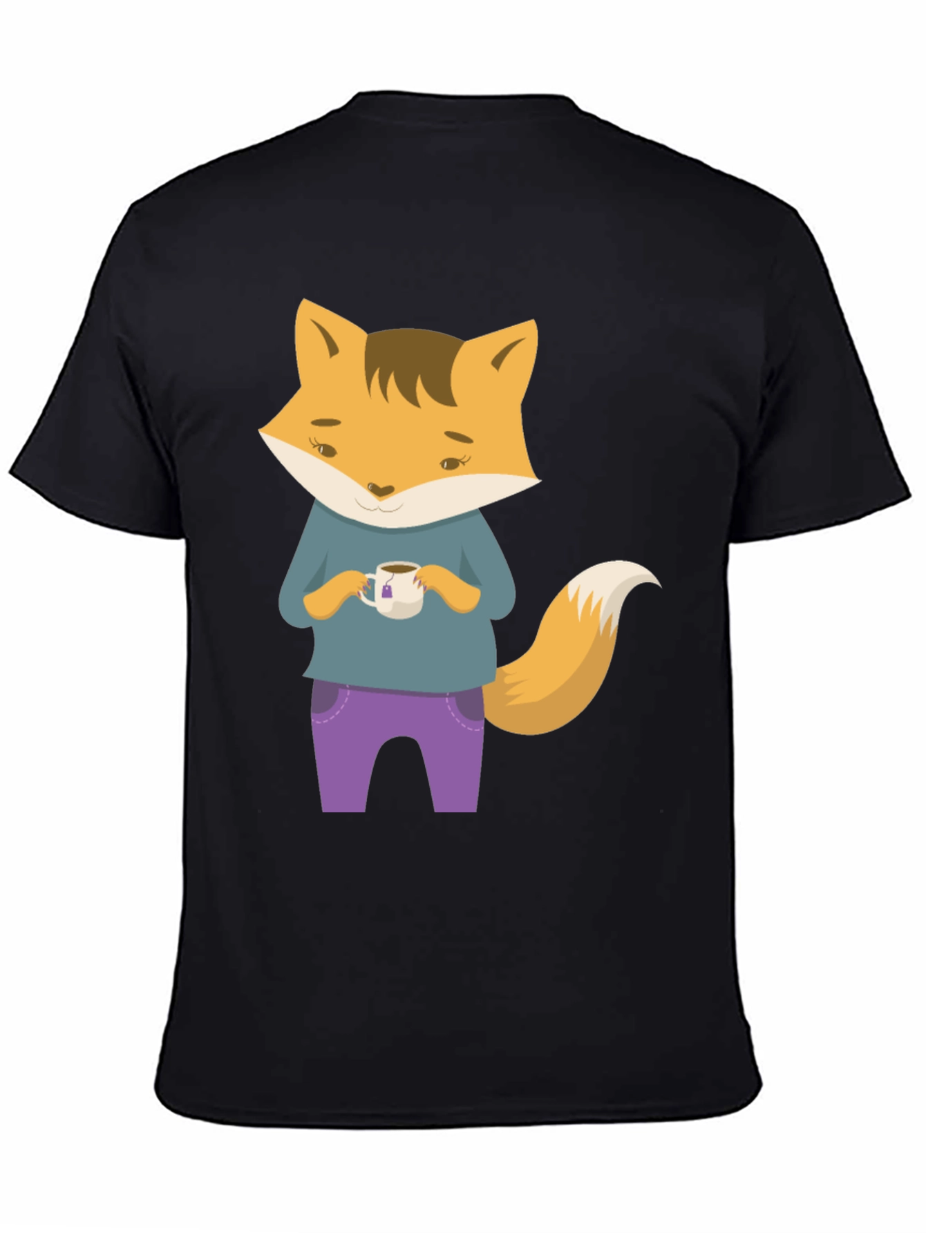 Black Fox Tea T-Shirt - Cute Cartoon Fox Design view 4