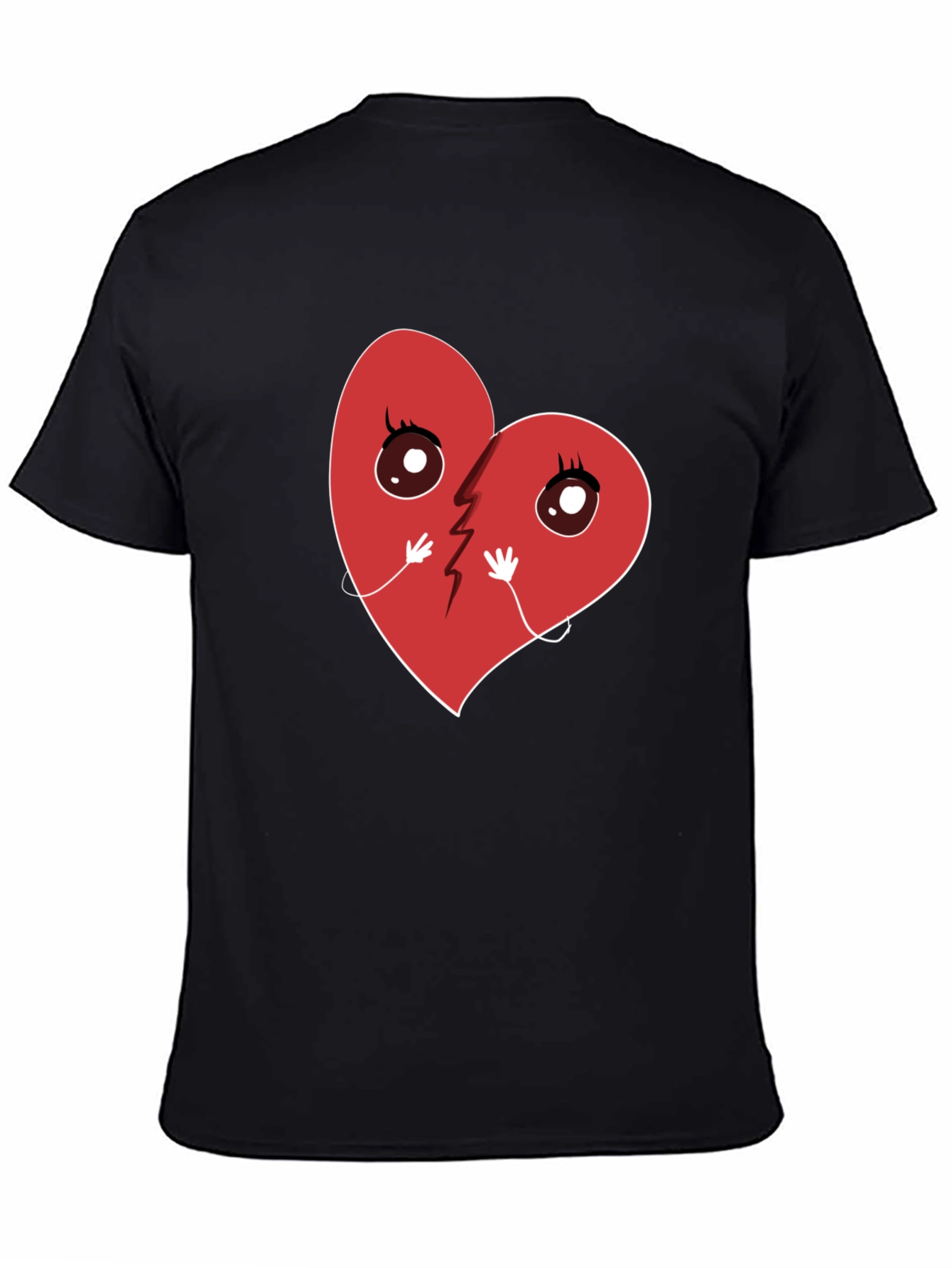 Black Broken Heart Cartoon Graphic T-Shirt - Unisex Casual Tee view 4