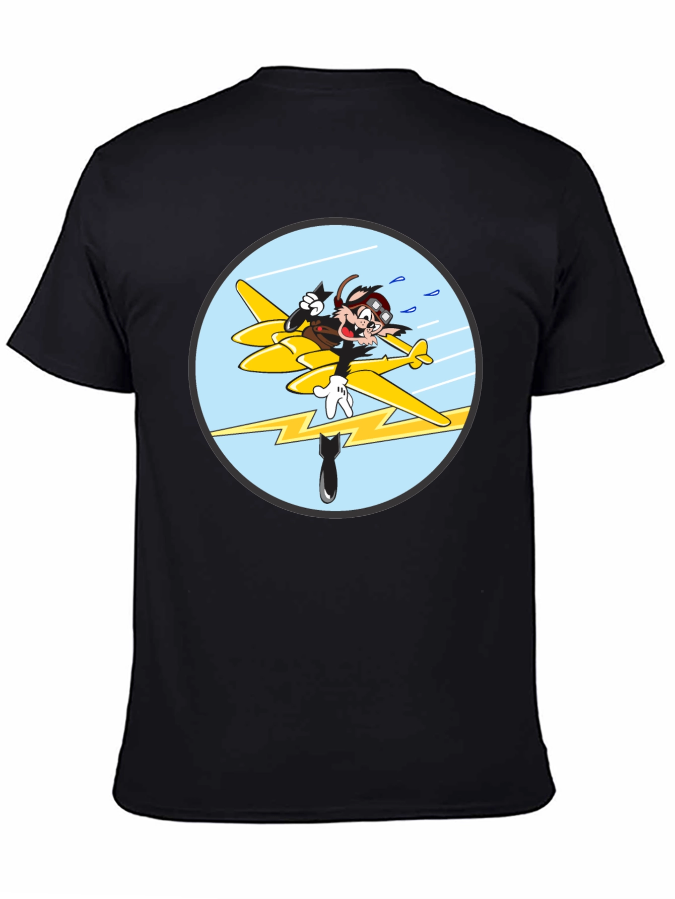 Black Cartoon Aviator Tee - Black Cotton Blend view 4