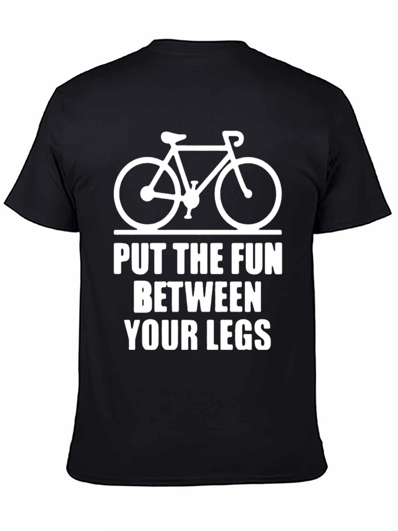 Black Funny Cycling T-Shirt: Put the Fun Between Your Legs view 4