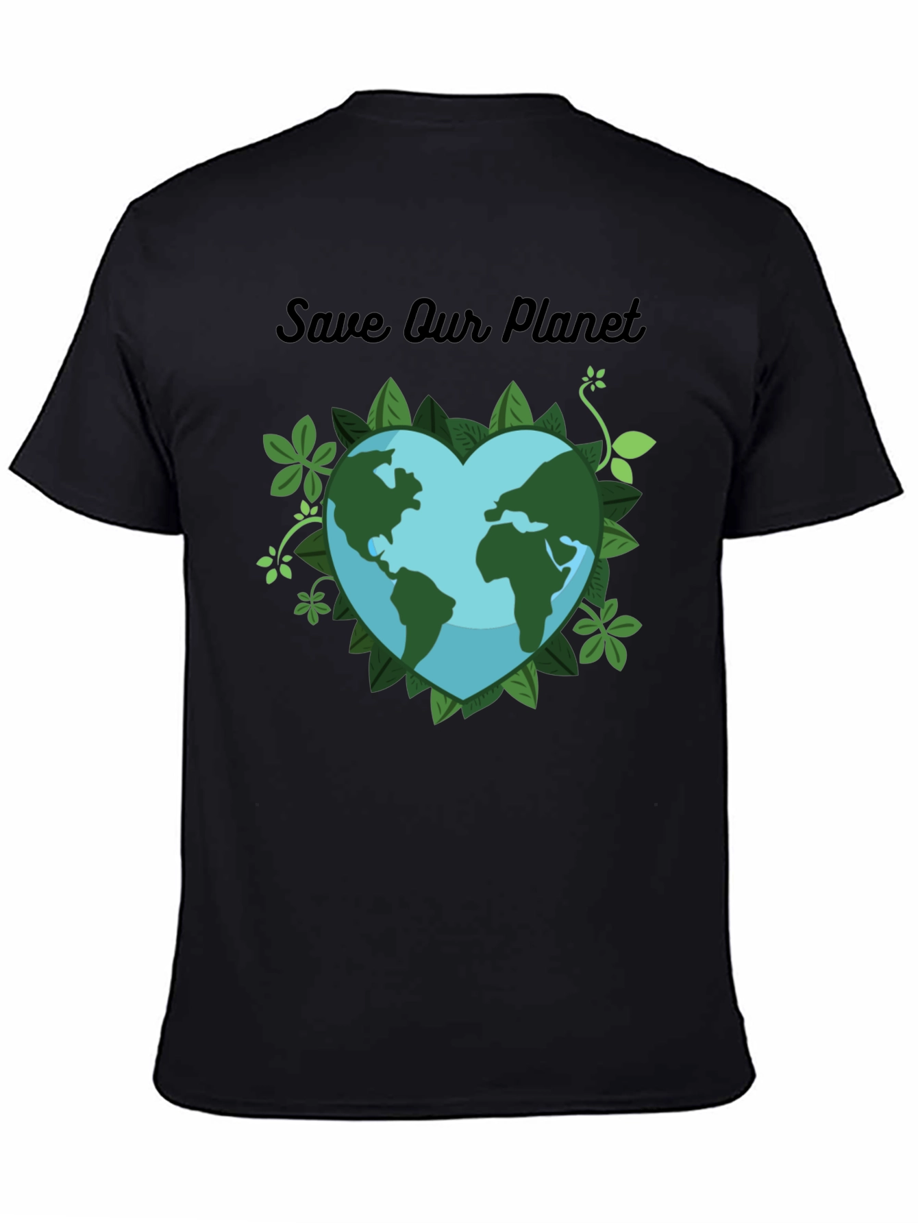 Black Save Our Planet T-Shirt - Earth Heart Design view 4