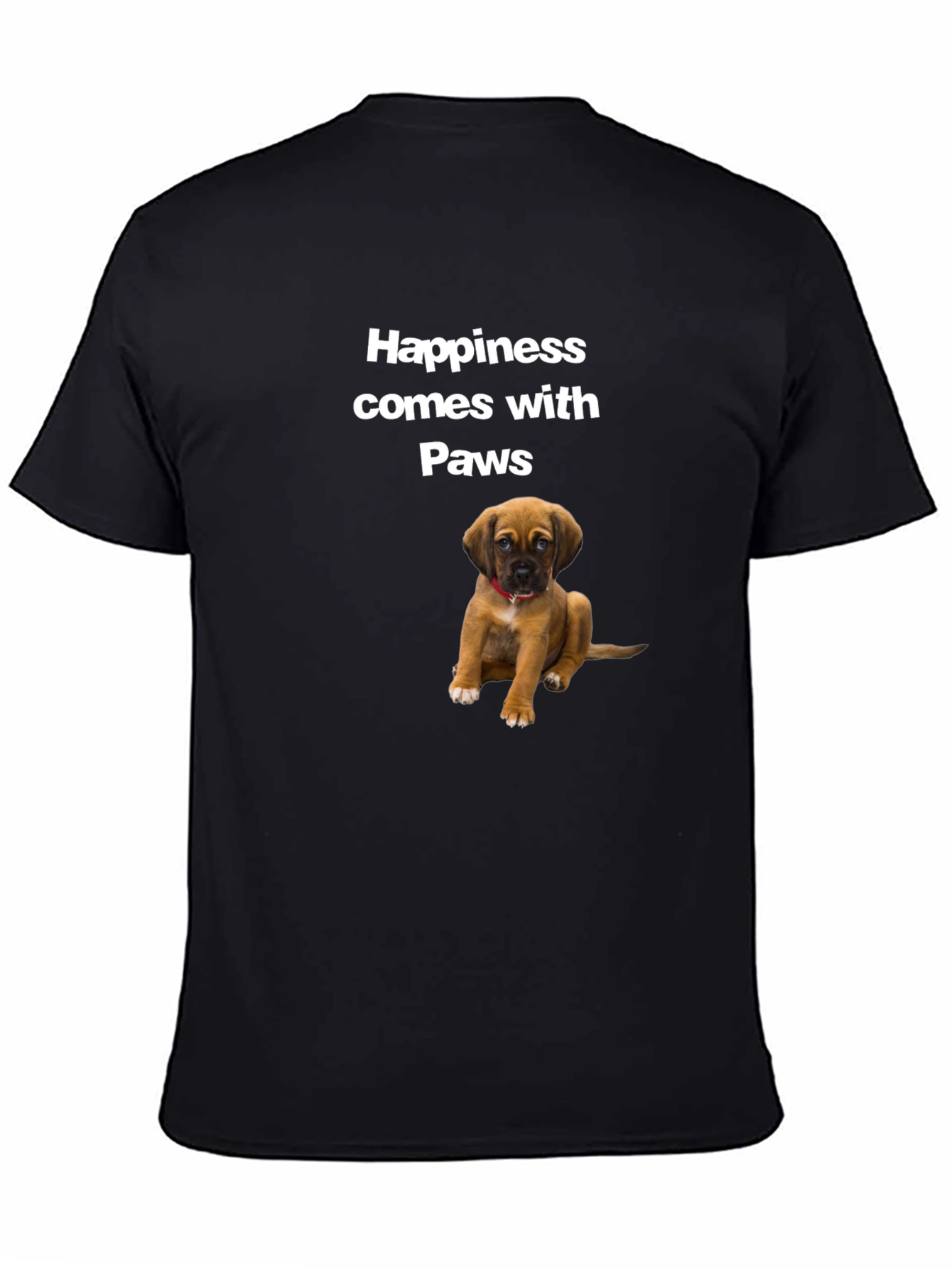 Black Happiness Comes with Paws Black T-Shirt view 4
