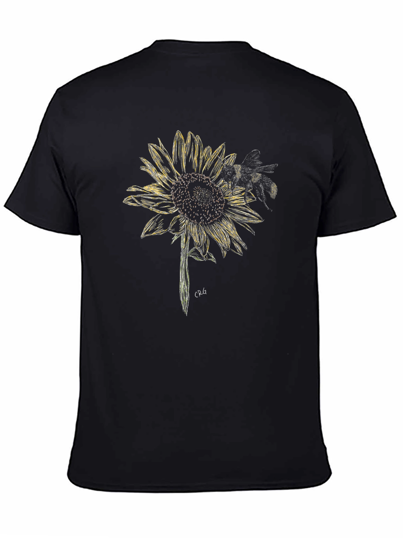 Black Sunflower and Bee Graphic Tee - Black Cotton Blend view 4