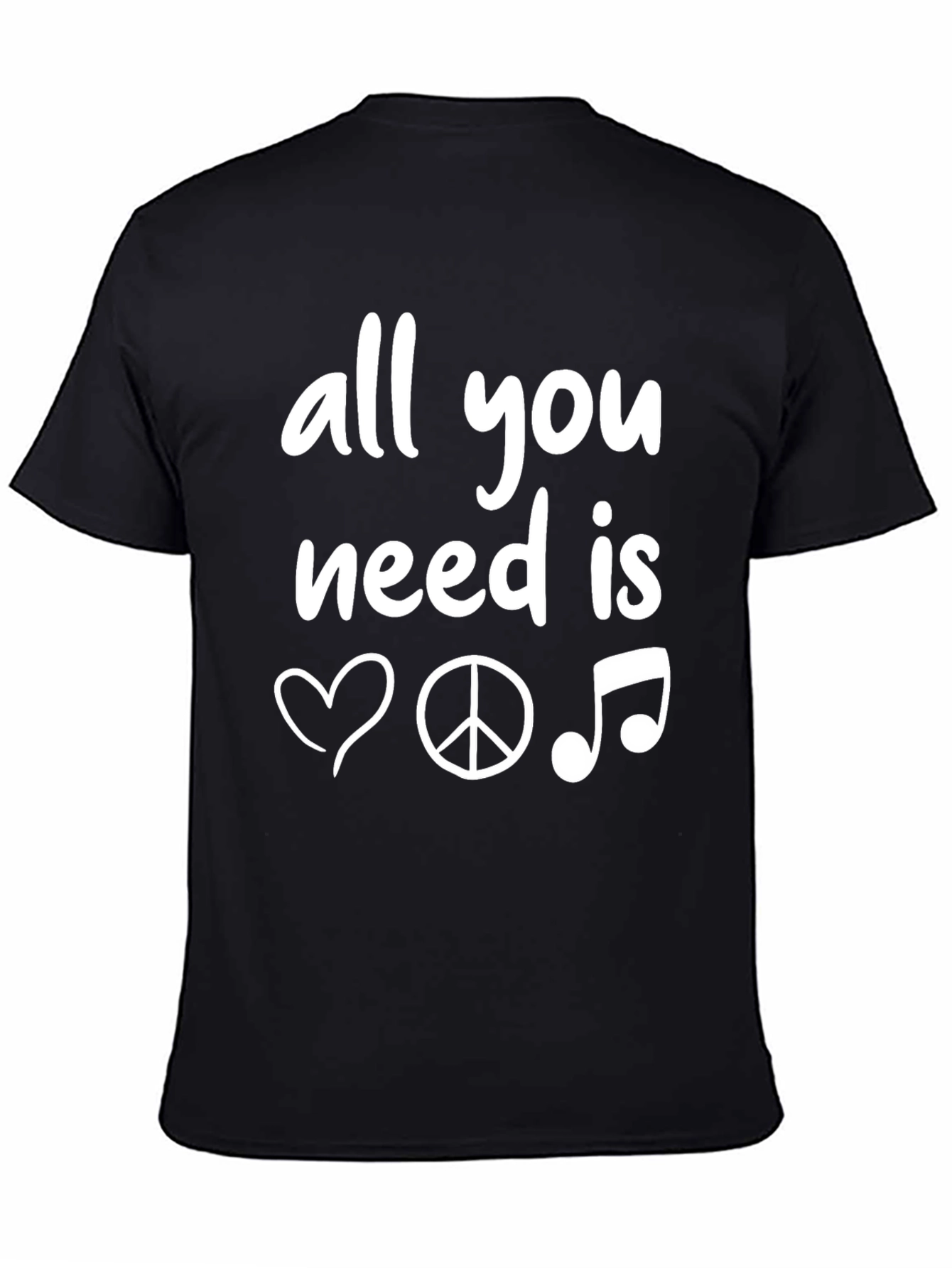 Black All You Need Is Love Peace Music T-Shirt view 4