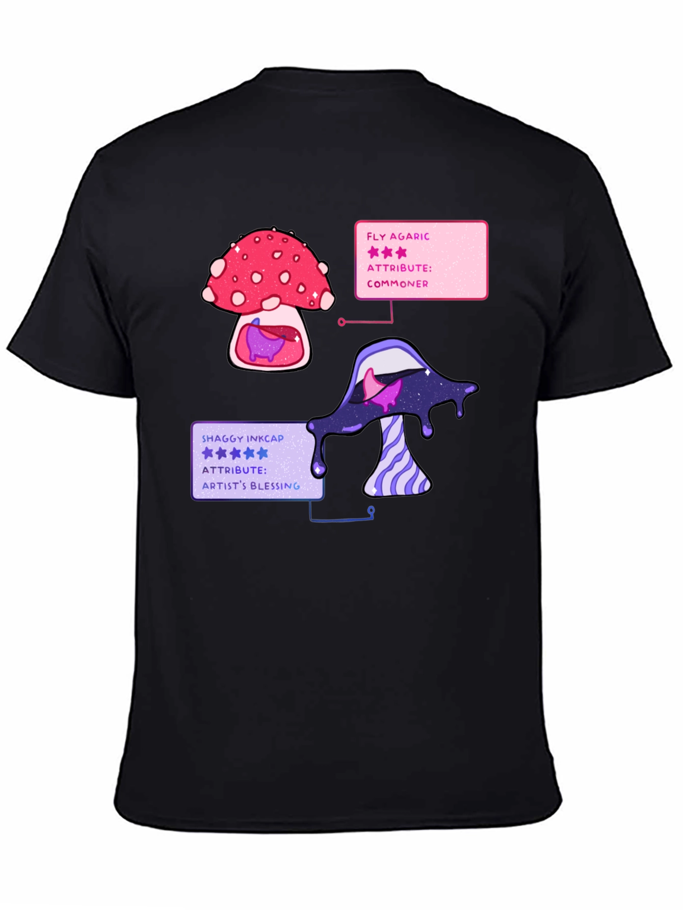 Black Mushroom T-Shirt - Fly Agaric & Shaggy Inkcap Design view 4