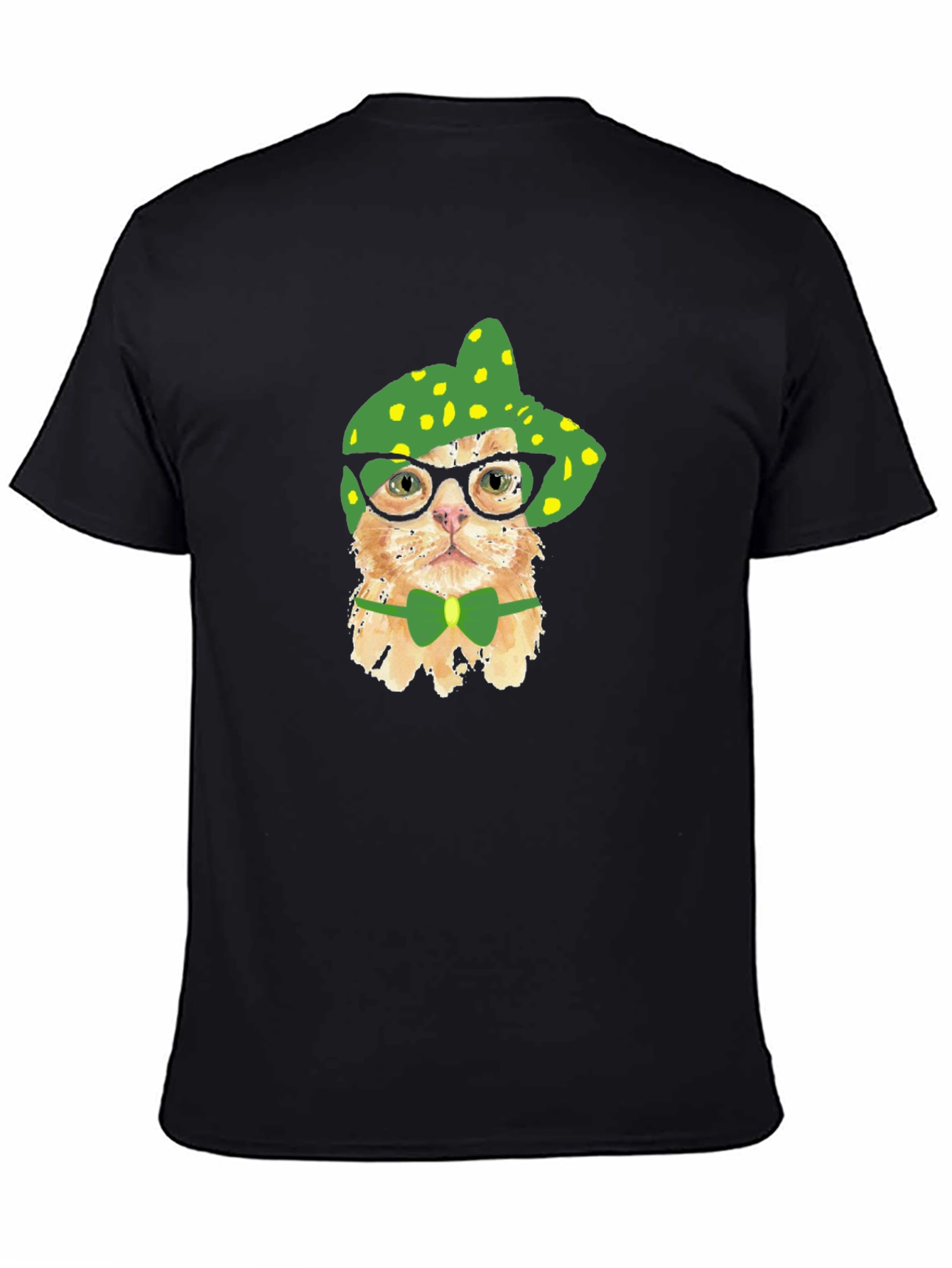 Black Funny Cat T-Shirt - Cat with Glasses and Bowtie view 4