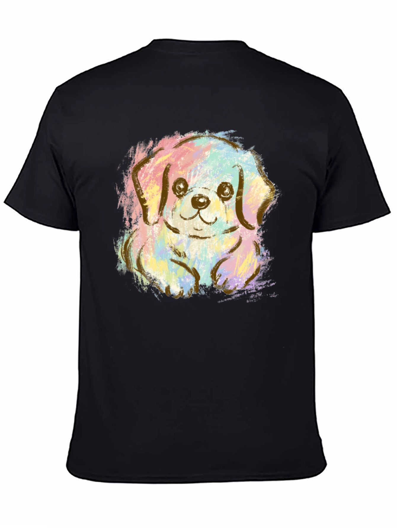Black Cute Puppy Pastel Graphic T-Shirt - Unisex Crew Neck view 4