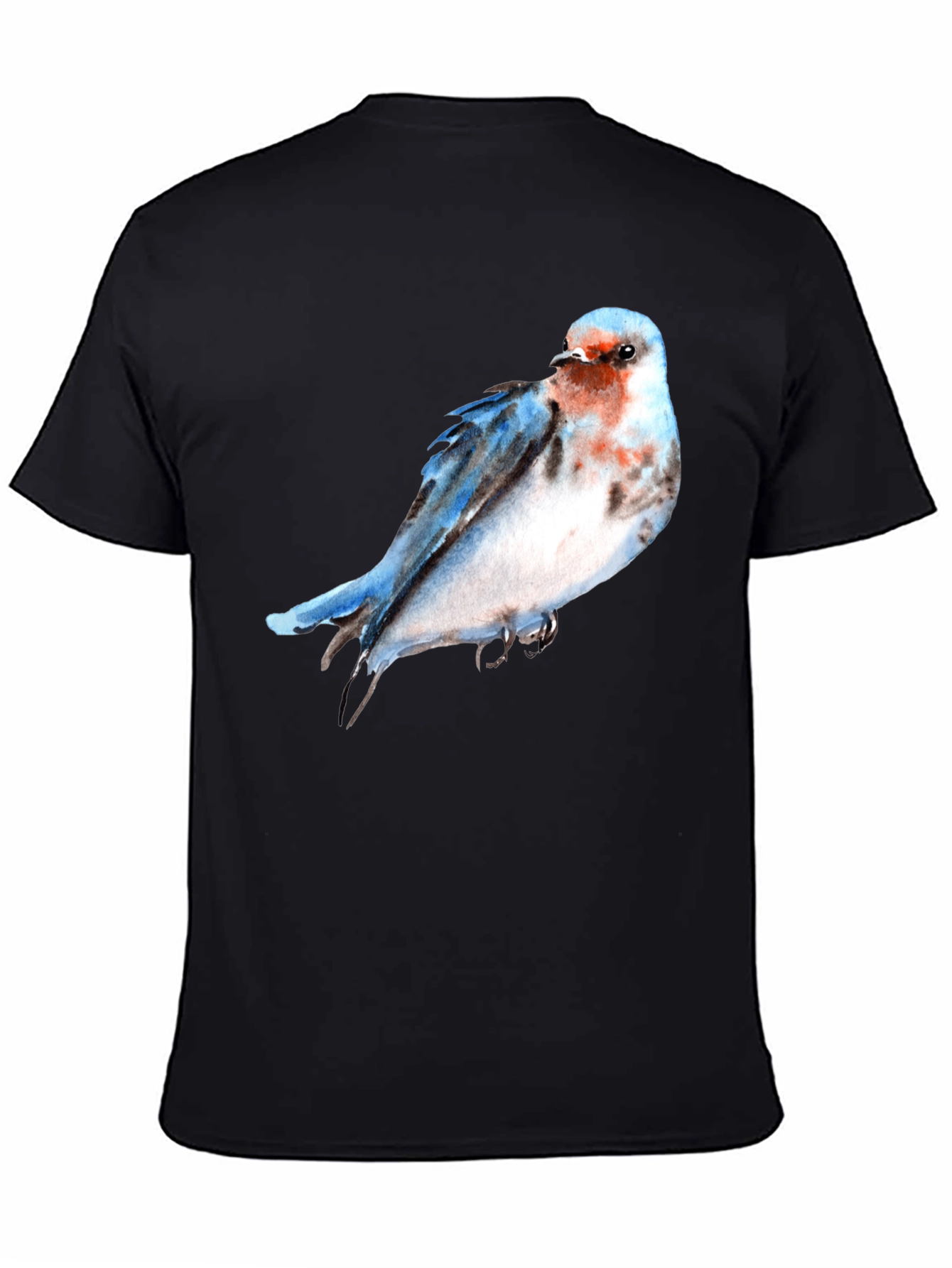 Black Watercolor Bird Print Black T-Shirt view 4