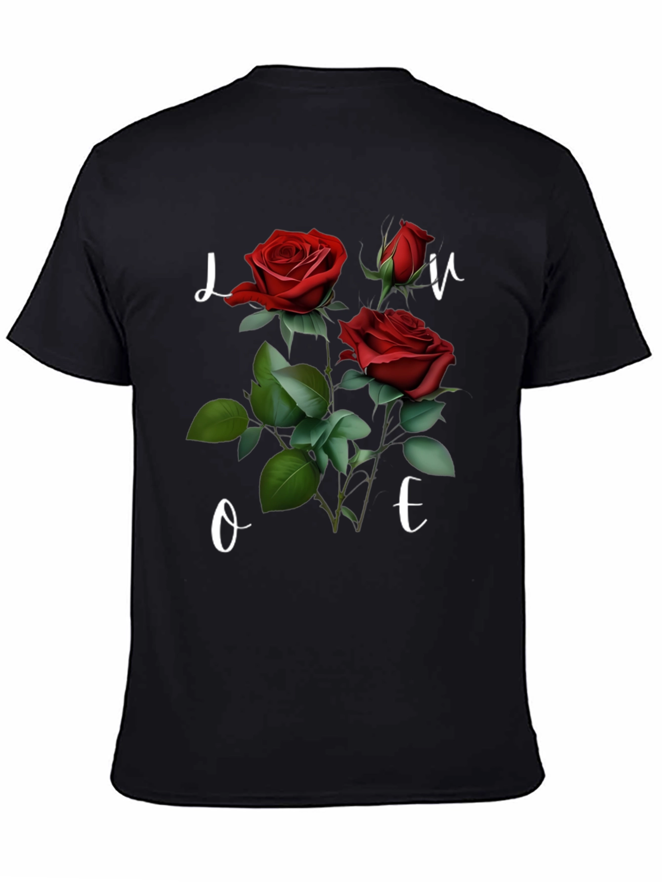 Black Floral Love T-Shirt - Romantic Red Roses view 4