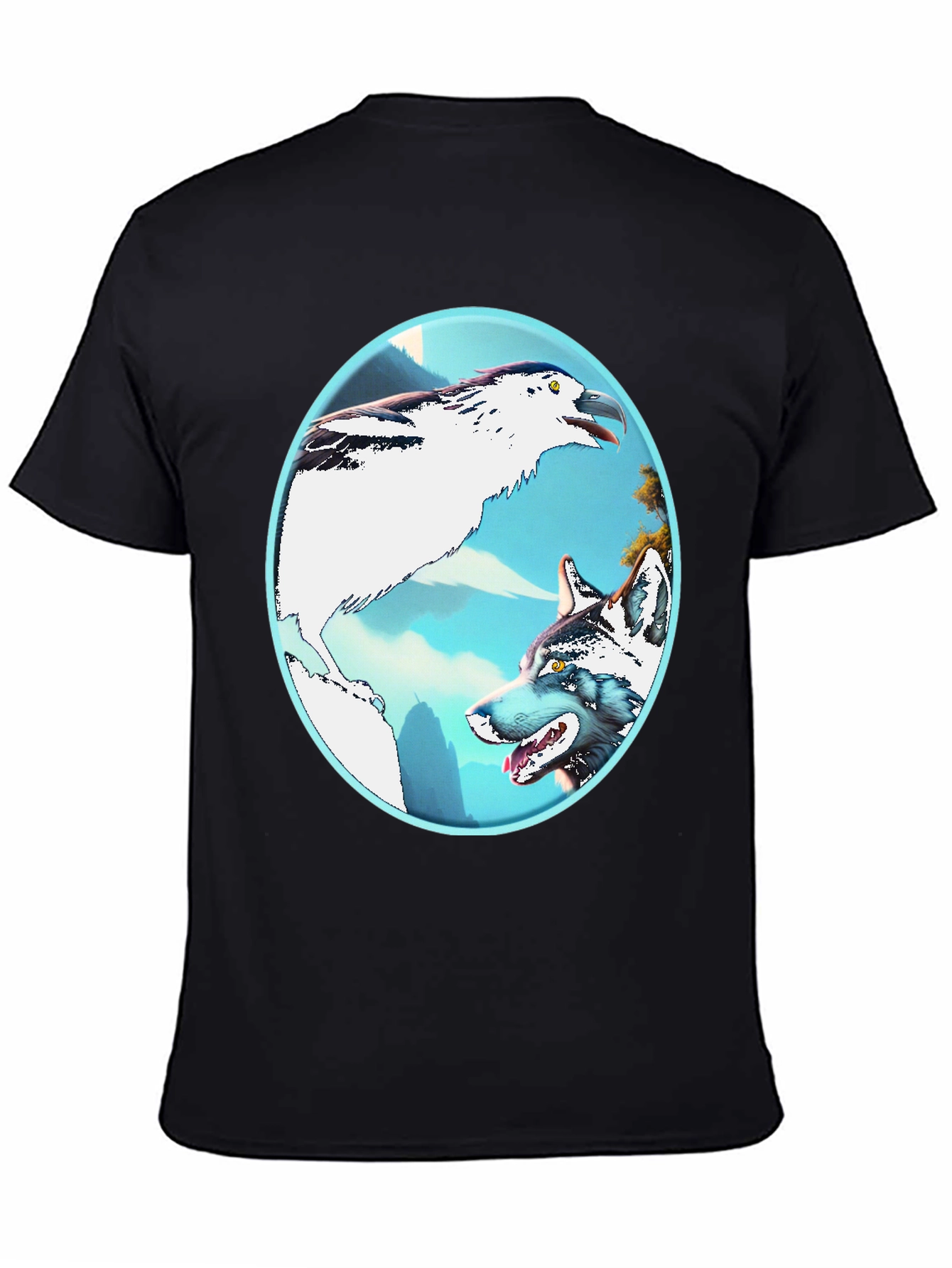 Black Wolf & Bird Graphic Tee view 4