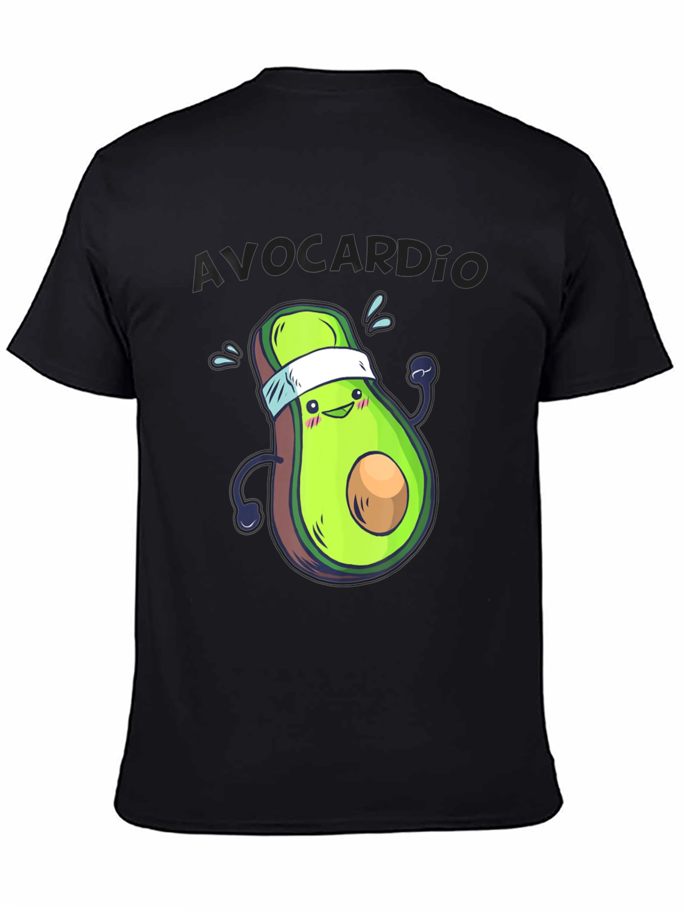 Black Avocardio Funny Avocado Workout T-Shirt view 4