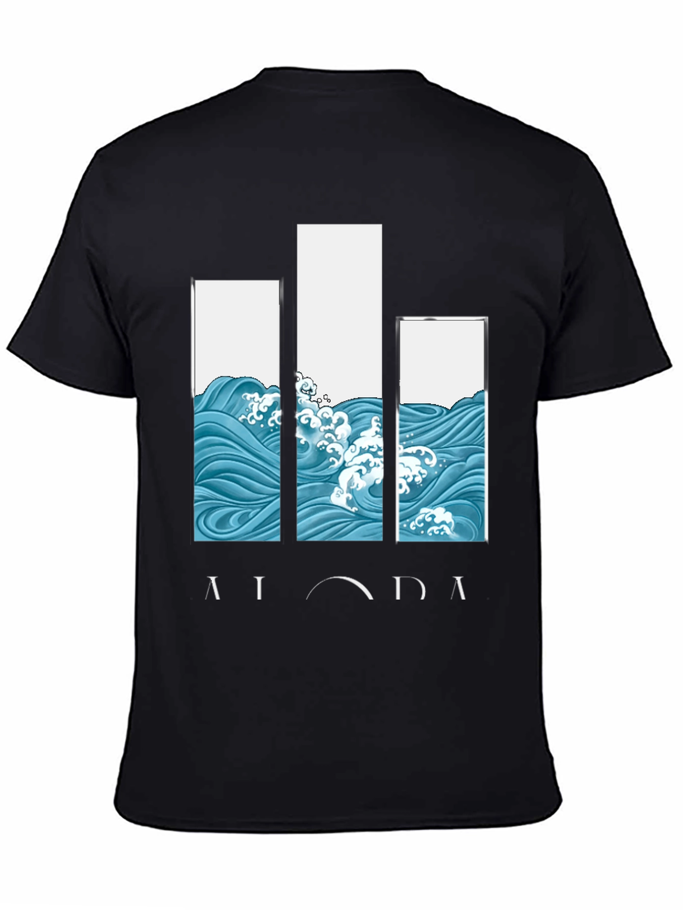 Black Aloha Wave Print Black Graphic Tee view 4