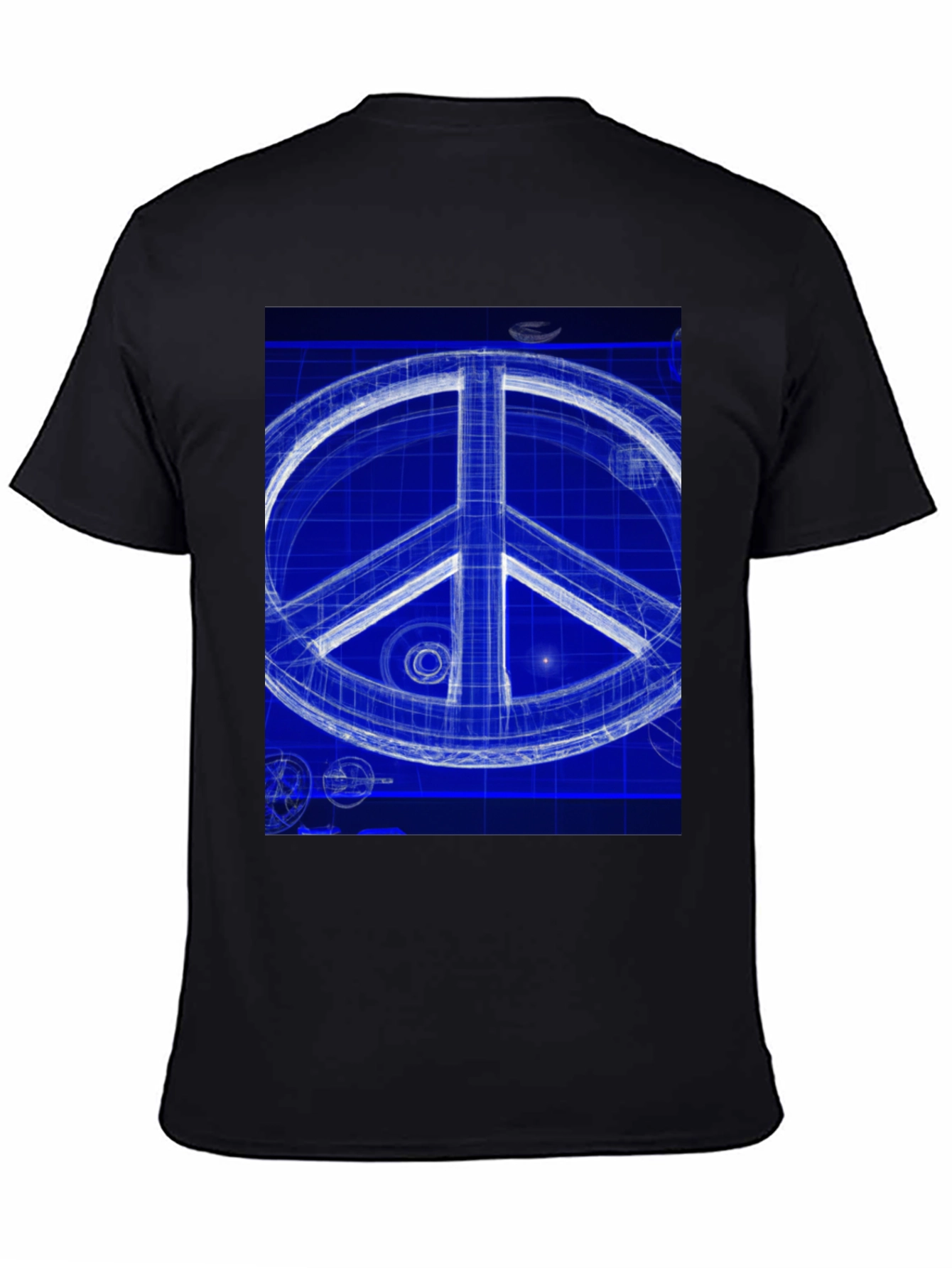 Black Blueprint Peace Sign Graphic T-Shirt view 4