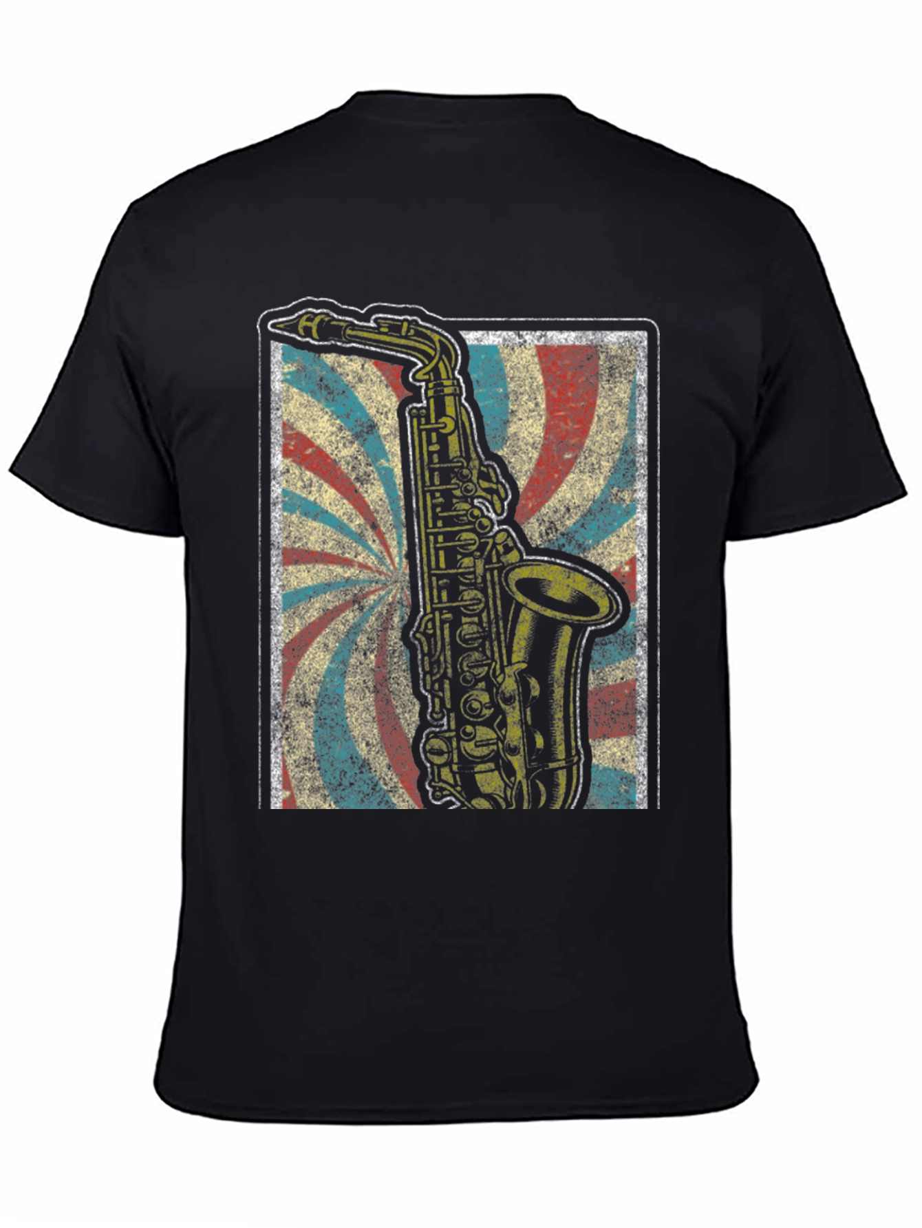 Black Retro Saxophone T-Shirt - Vintage Music Lover Tee view 4