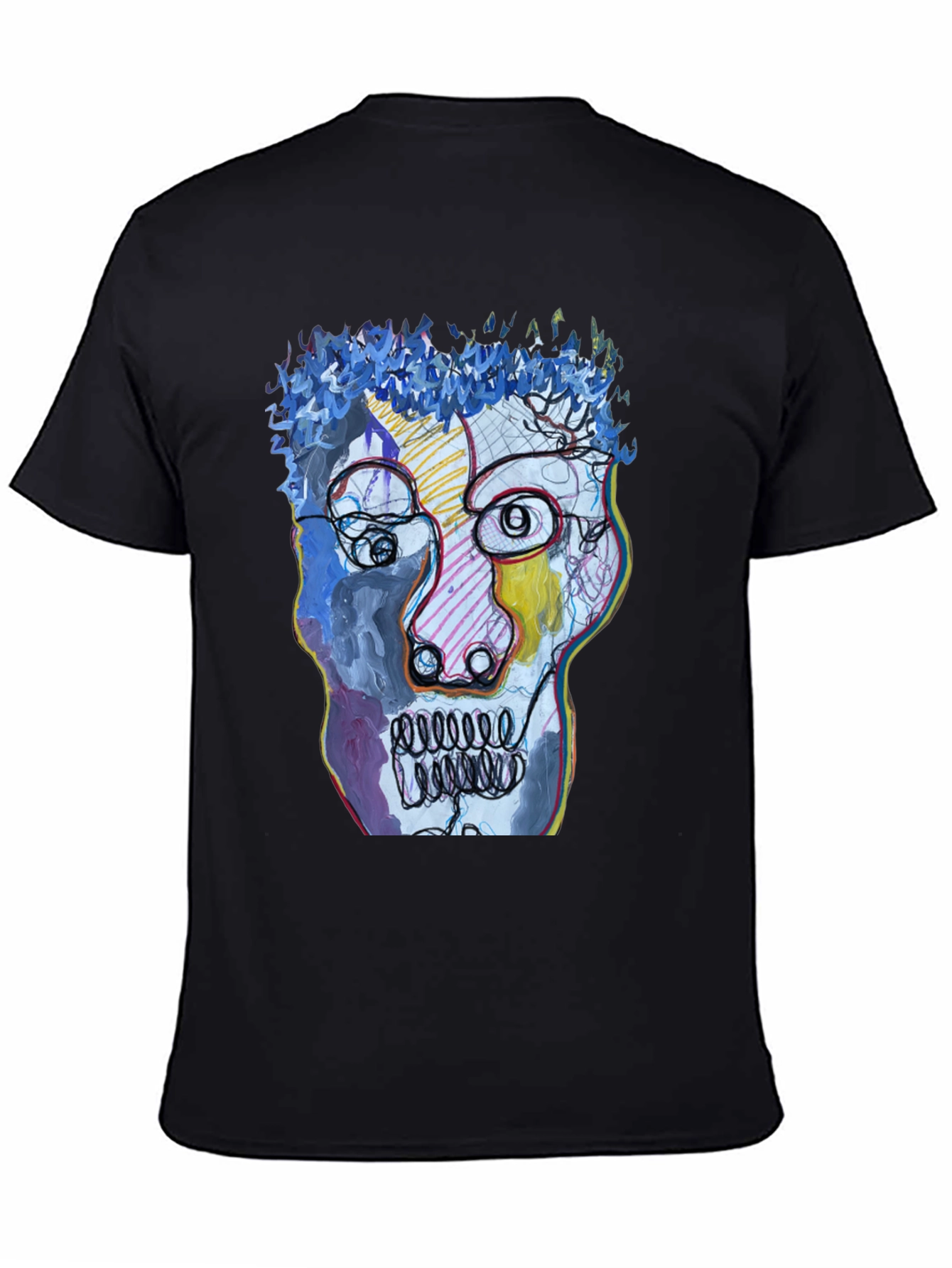 Black Abstract Art Face Graphic Tee - Black Cotton T-Shirt view 4