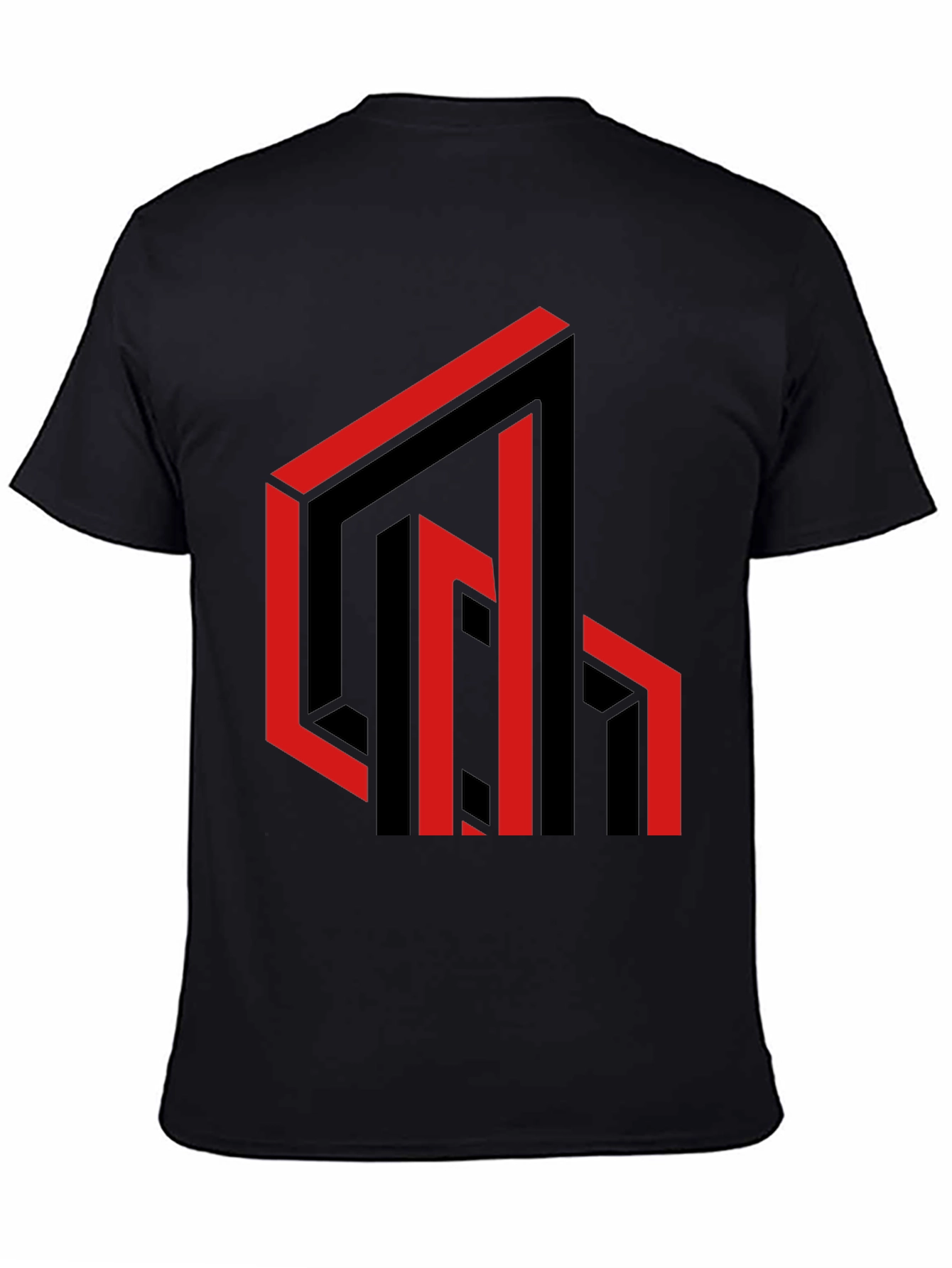 Black Abstract Geometric Design Black T-Shirt view 4