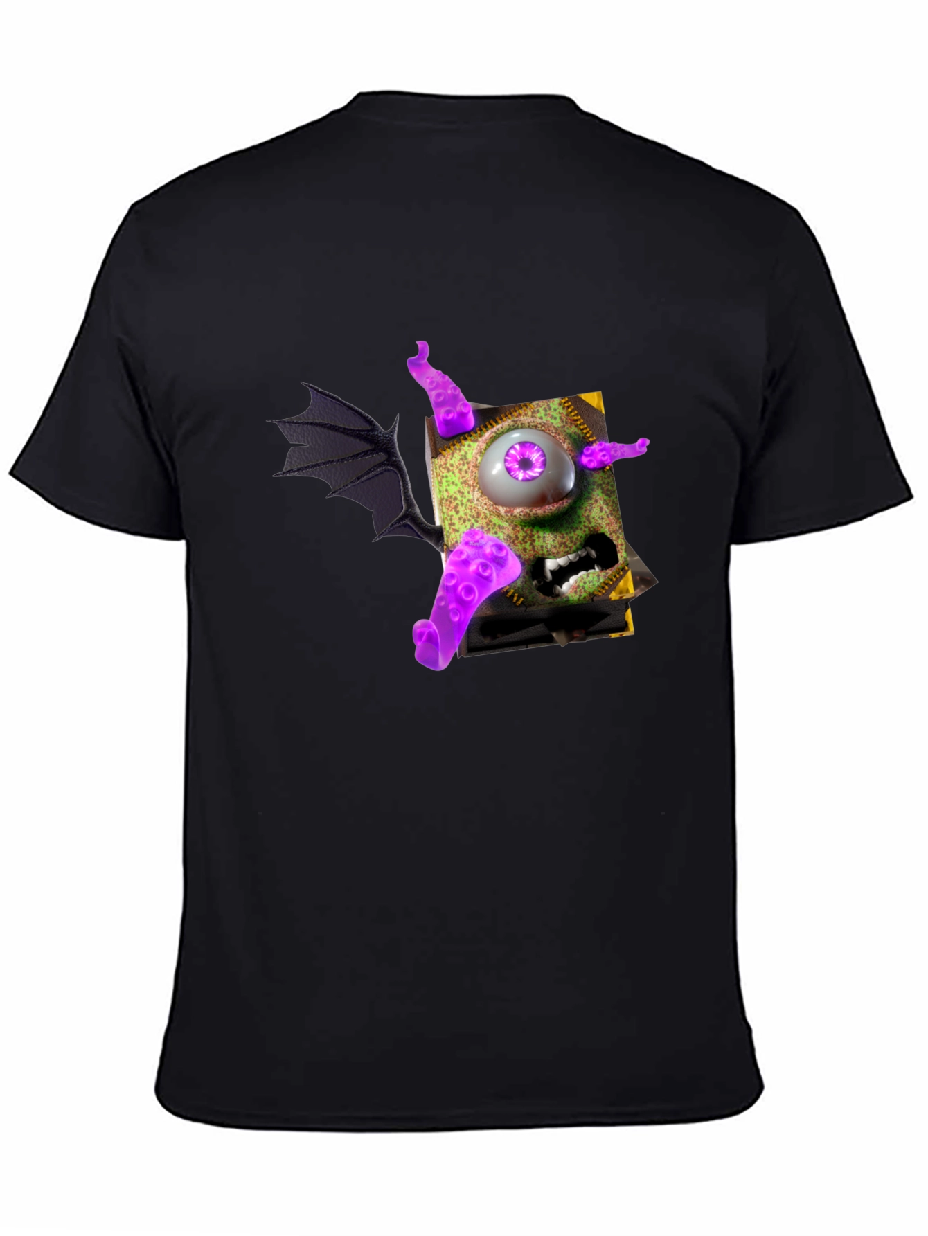 Black Monster Book T-Shirt - Purple Eye Tentacles Wing view 4