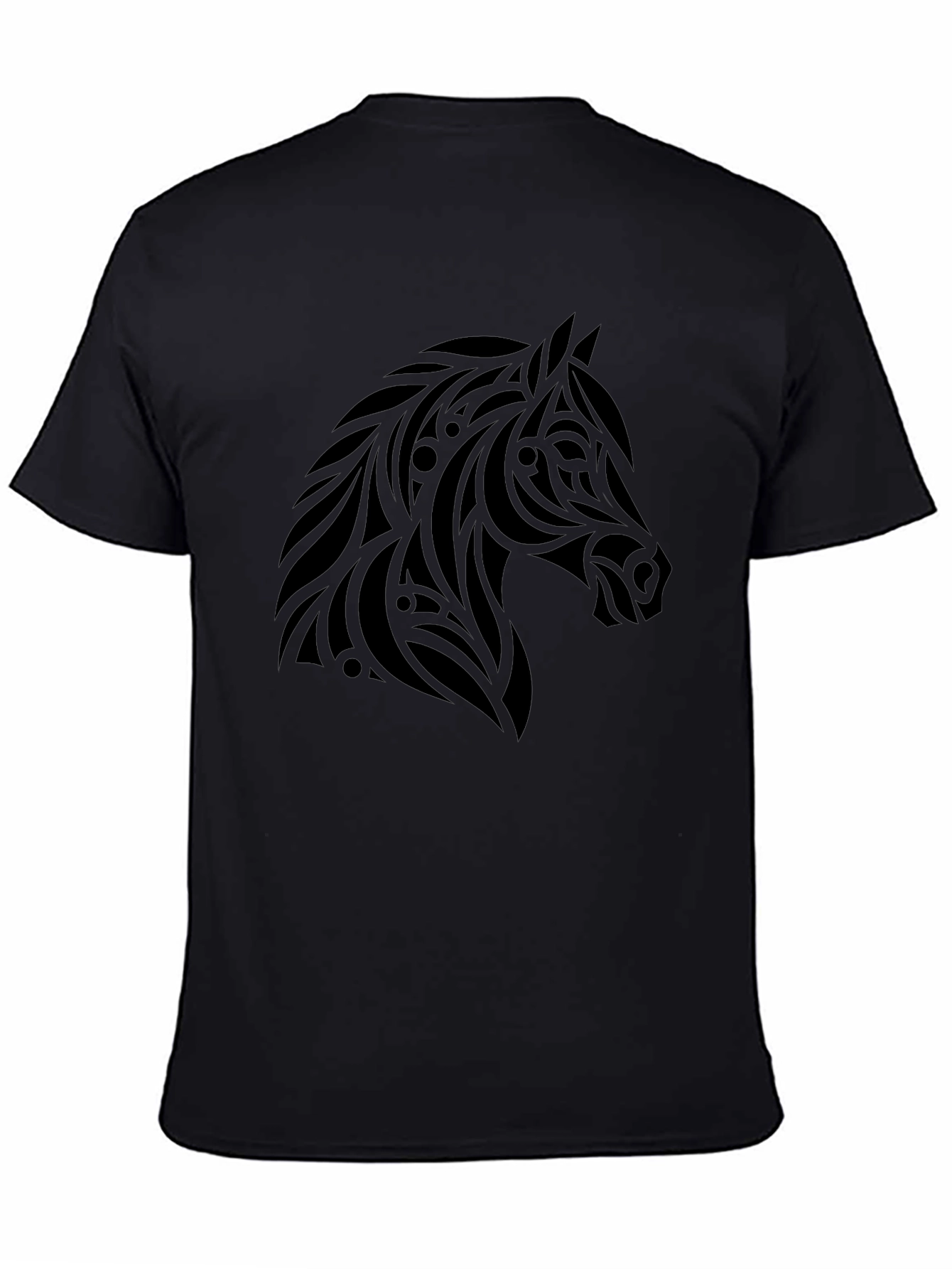 Black Tribal Horse Graphic Tee - Black Cotton Casual view 4
