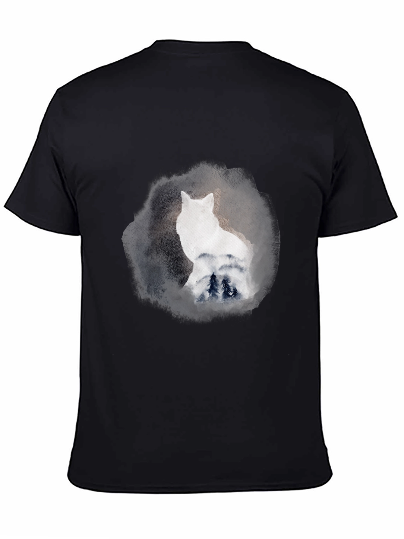Black Wolf & Wilderness Graphic Tee - Men's Black T-Shirt view 4