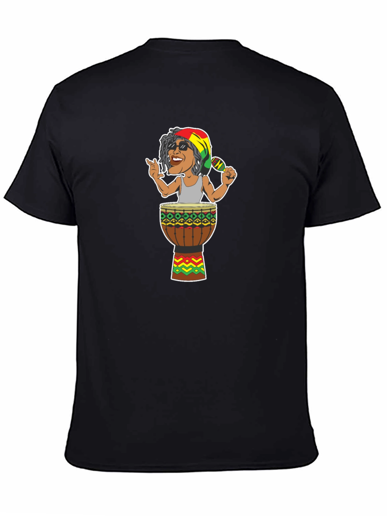 Black Reggae Drummer Graphic Tee - Music Inspired T-Shirt view 4
