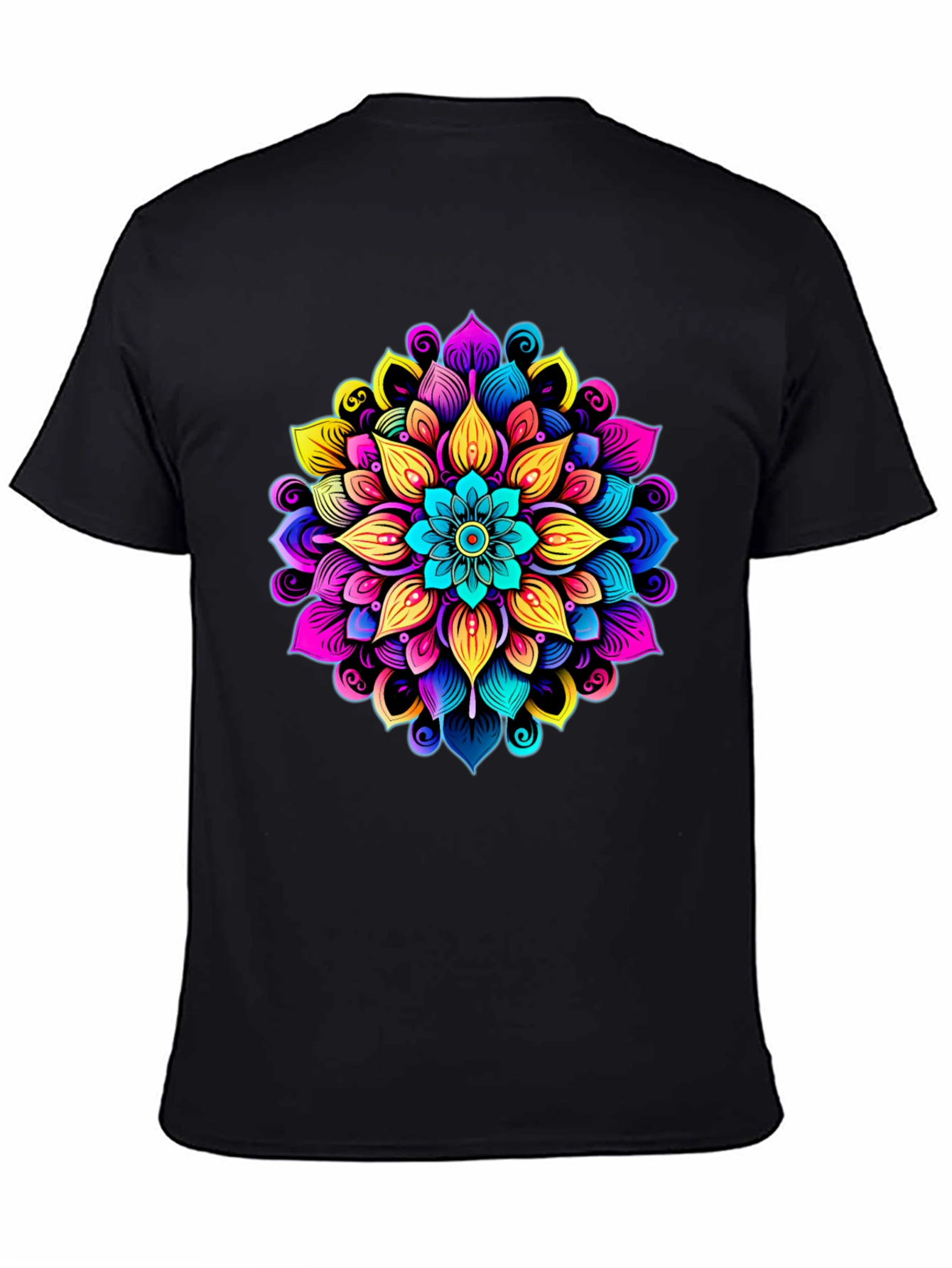 Black Vibrant Mandala Graphic Black T-Shirt view 4