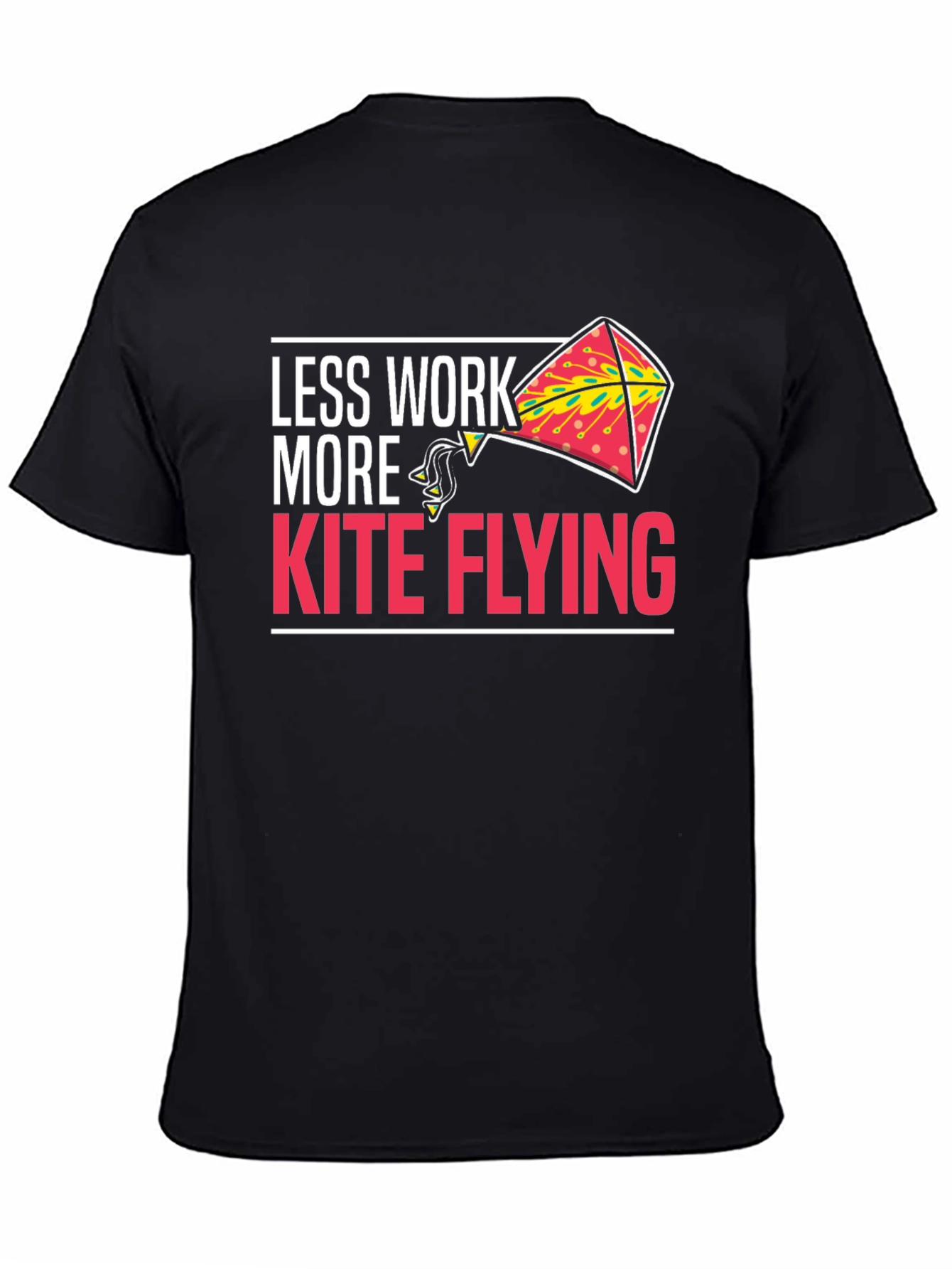 Black Less Work More Kite Flying Black Graphic Tee view 4